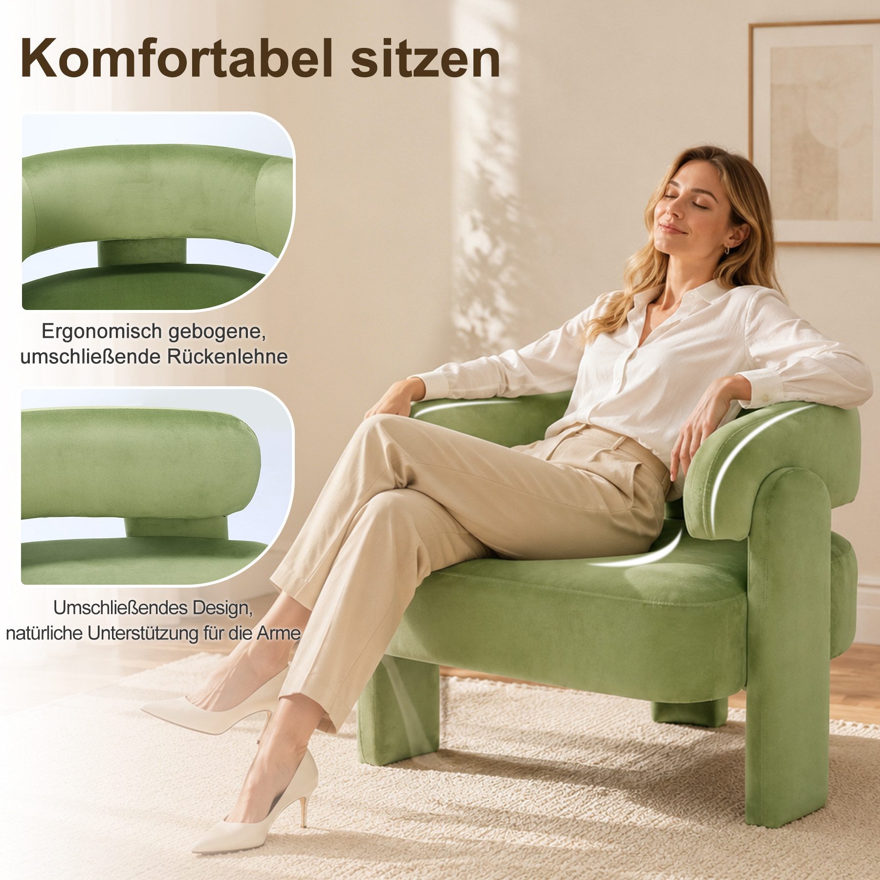 HomeMiYN Sessel Moderner sessel für Wohnzimmer und Schlafzimmer – Eleganter Samtsessel (1-St), Eleganter Ohrensessel für Wohnzimmer, Schlafzimmer bis 120 kg – Bild 2 von 5