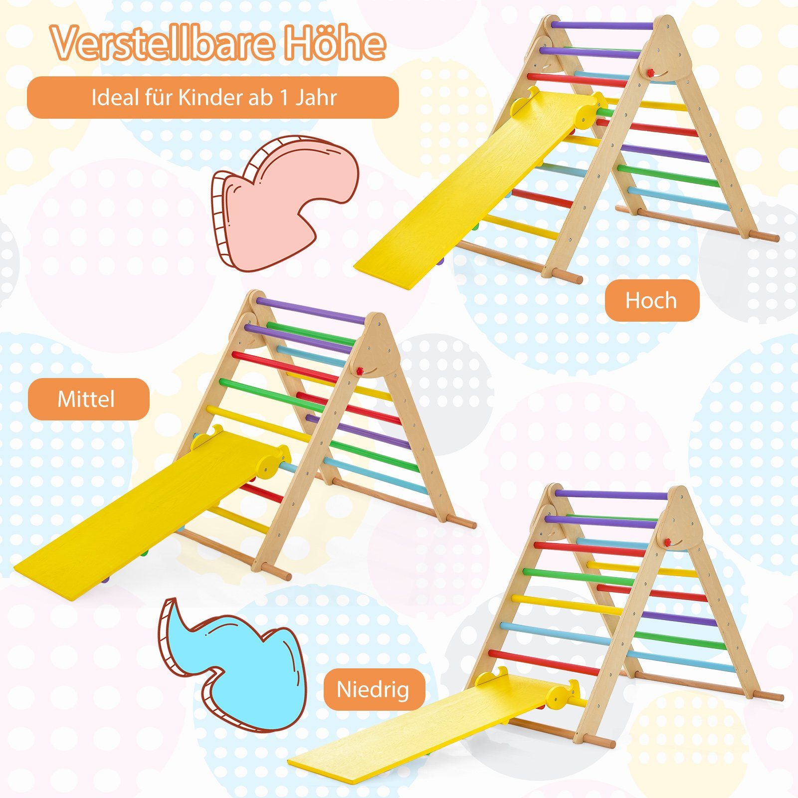 COSTWAY Klettergerüst 3 in 1 Kletterdreieck, mit Rutsche, aus Holz günstig online kaufen
