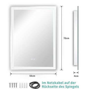 Fine Life Pro Badspiegel, Wandspiegel mit Beleuchtung, 70x50cm, Entfogging, IP44