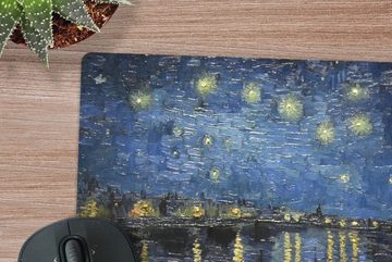 MuchoWow Gaming Mauspad Sternennacht über dem Orsay Paris - Vincent Van Gogh (1-St), Mousepad mit Rutschfester Unterseite, Gaming, 40x40 cm, XXL, Großes
