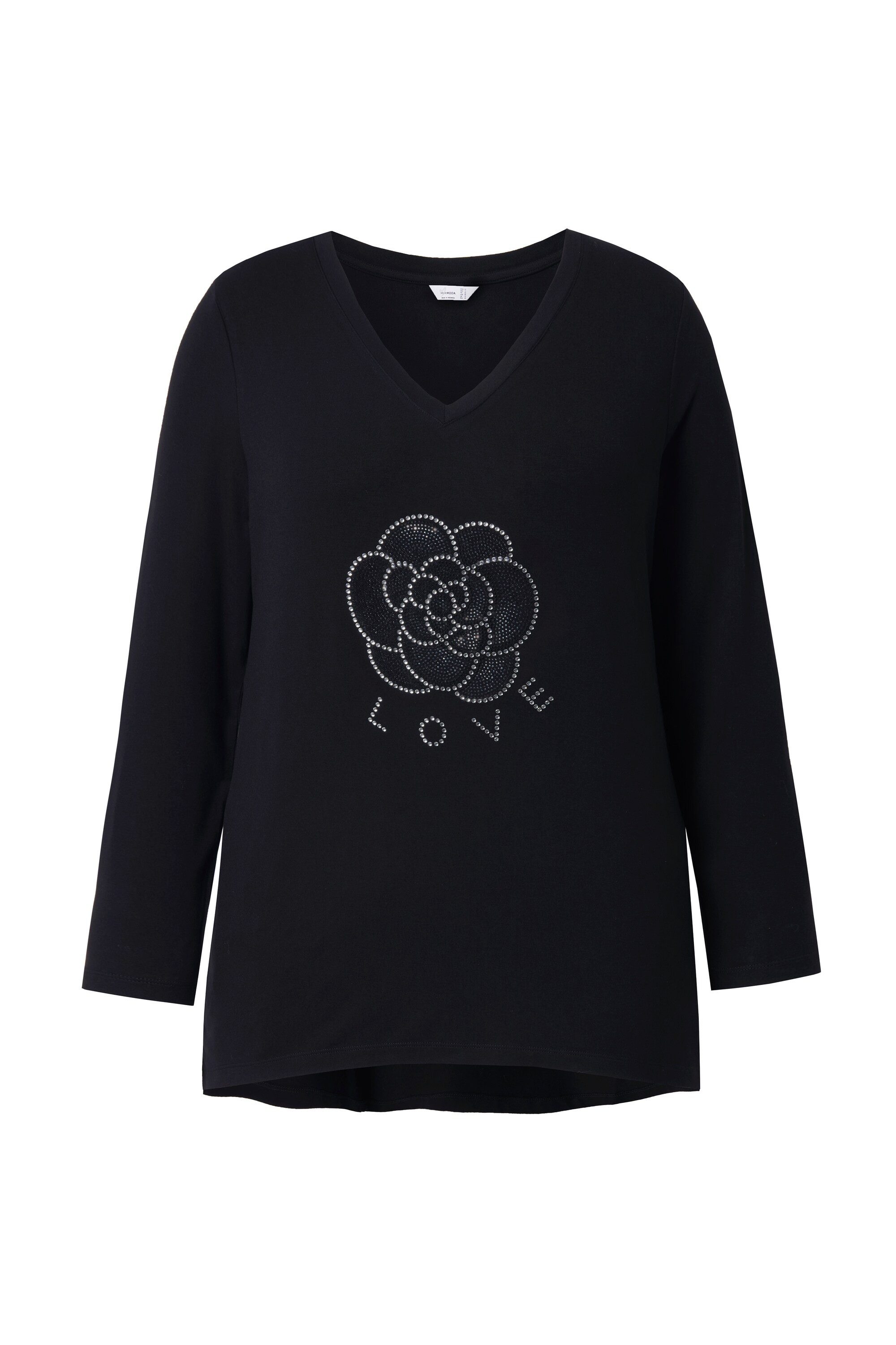 MIAMODA T-Shirt Longshirt A-Linie Glitzerblüte Langarm günstig online kaufen