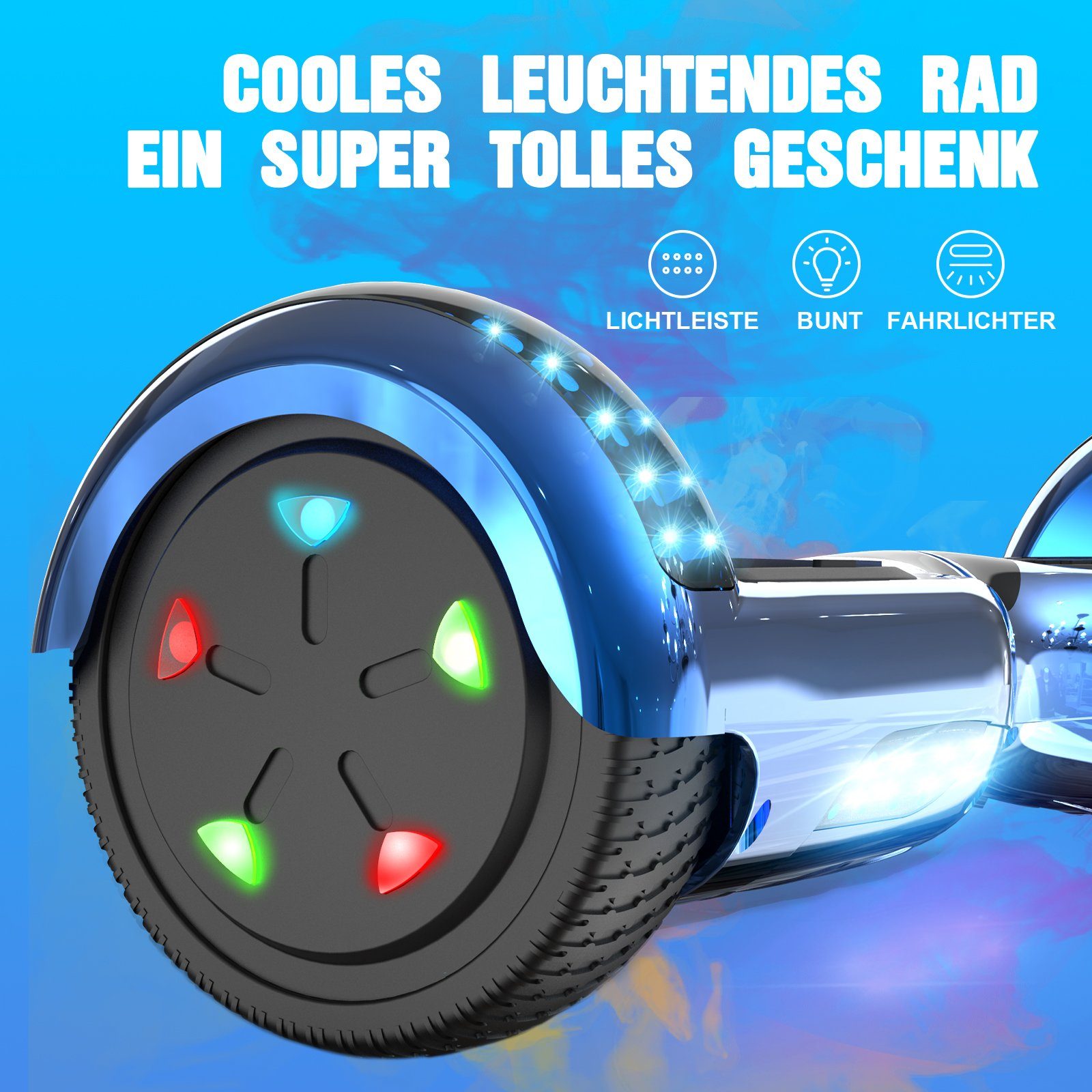 RCB TECH Balance Scooter JD6, 6,5 Zoll Zweimotoren Hoverboard, mit LED-Leuchten und Bluetooth, 120,00 W, 15.00 km/h, bis zu 10 km Reichweite, keine Straßenzulassung