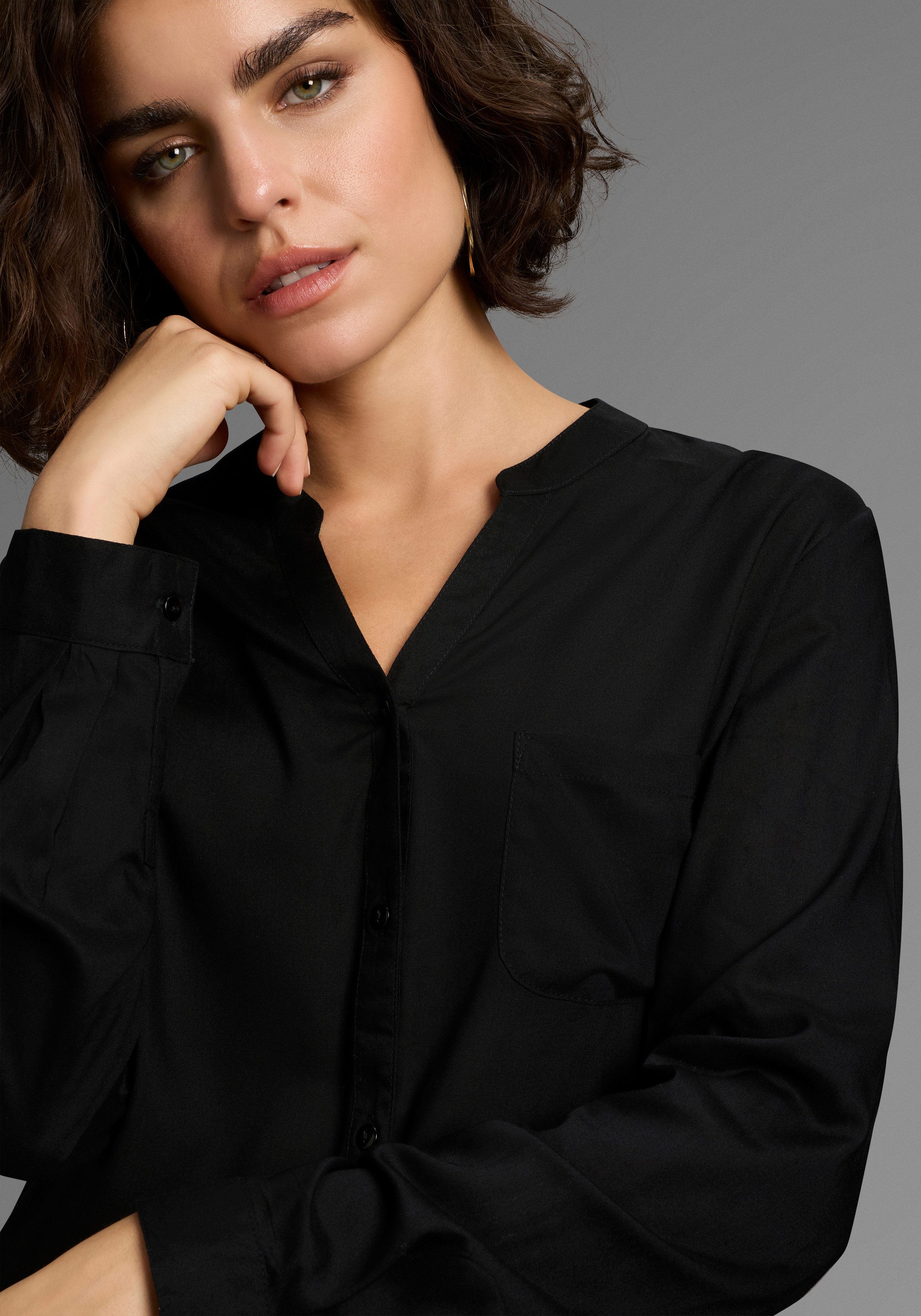 AJC Hemdbluse mit kleinem Stehkragen und Brusttasche