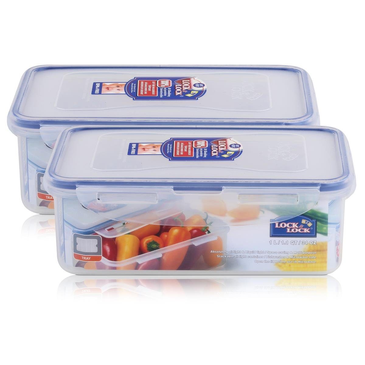 LOCK & LOCK Vorratsdose Lock&Lock HPL817T Frischhaltedose 1 Liter - Luft & Wasserdicht (2er Pa, Kunststoff