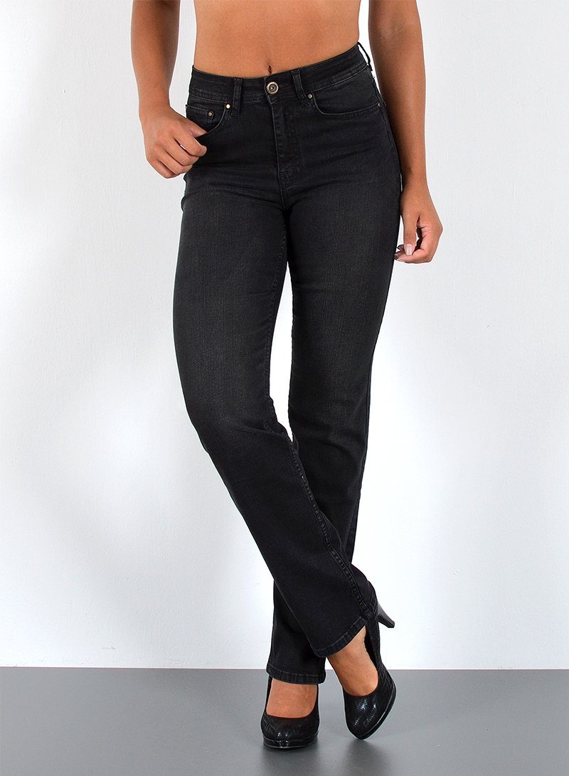 ESRA Straight-Jeans Premium Damen Straight Fit Jeans High Waist Hose bis Übergröße G5 Jeans Damen Straight Fit High Waist Damen Jeans Regular Stretch-Jeans