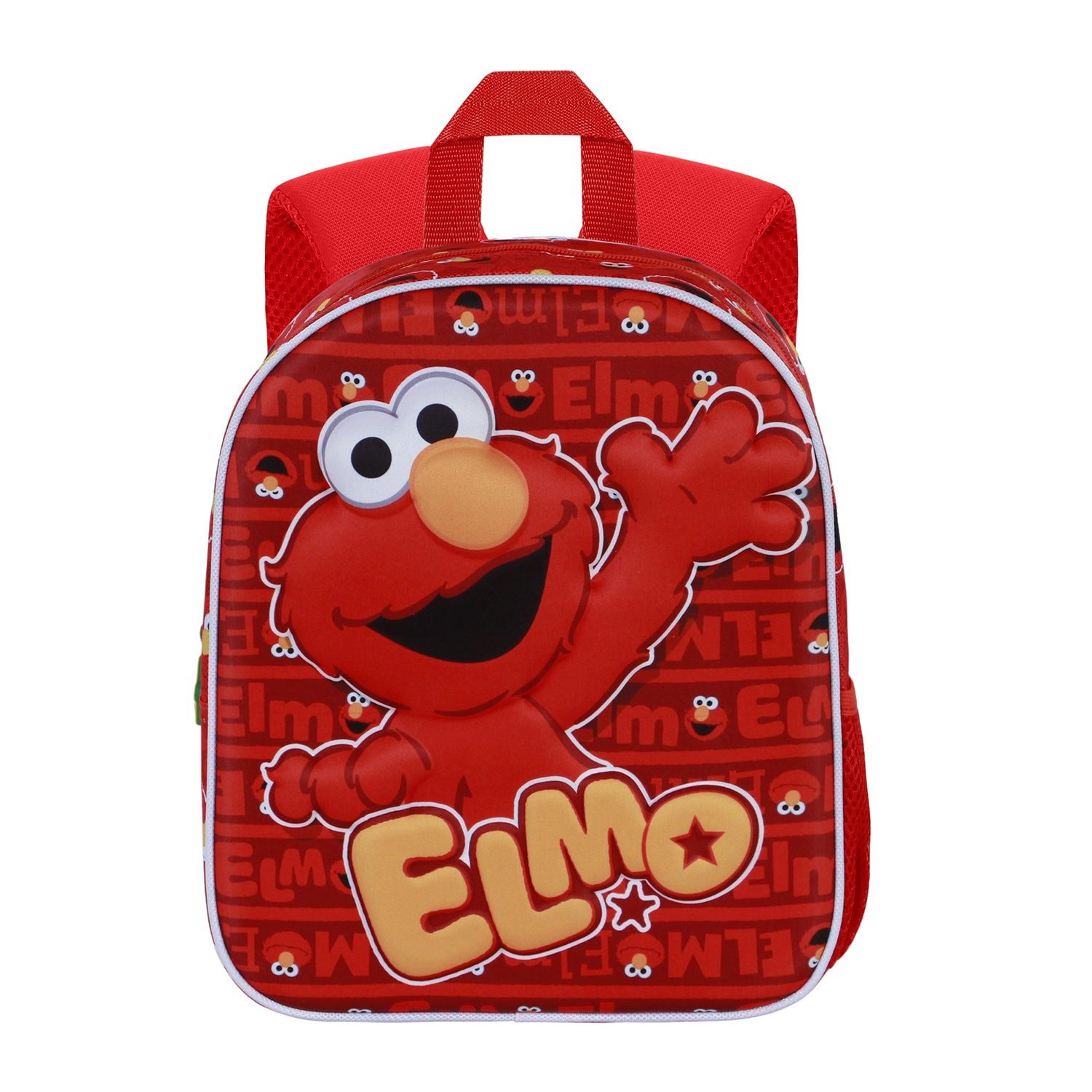 Karactermania Kinderrucksack Sesamstraße Elmo Happy 3D kleiner Rucksack Kindergartenrucksack, Integriertes Namensschild, 3D Optik
