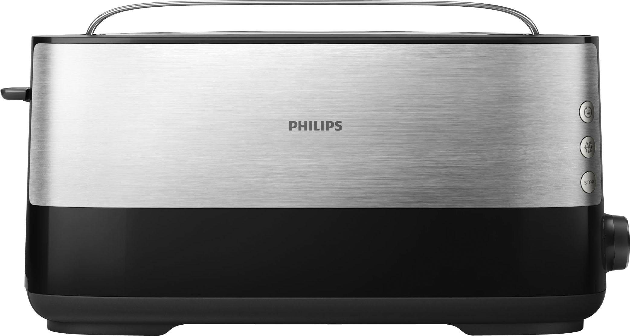 Philips Toaster HD2692/90, 1 langer Schlitz, für 2 Scheiben, 950 W, mit Aufwärm- und Auftaufunktion, integriertem Brötchenaufsatz