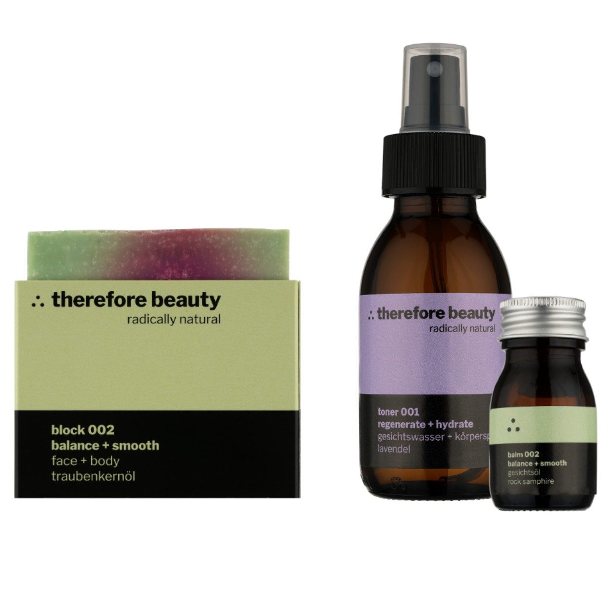 therefore beauty Feuchtigkeitspflege-Set Hautruhe 002 Routine Set für reife Haut Set, 3-tlg.