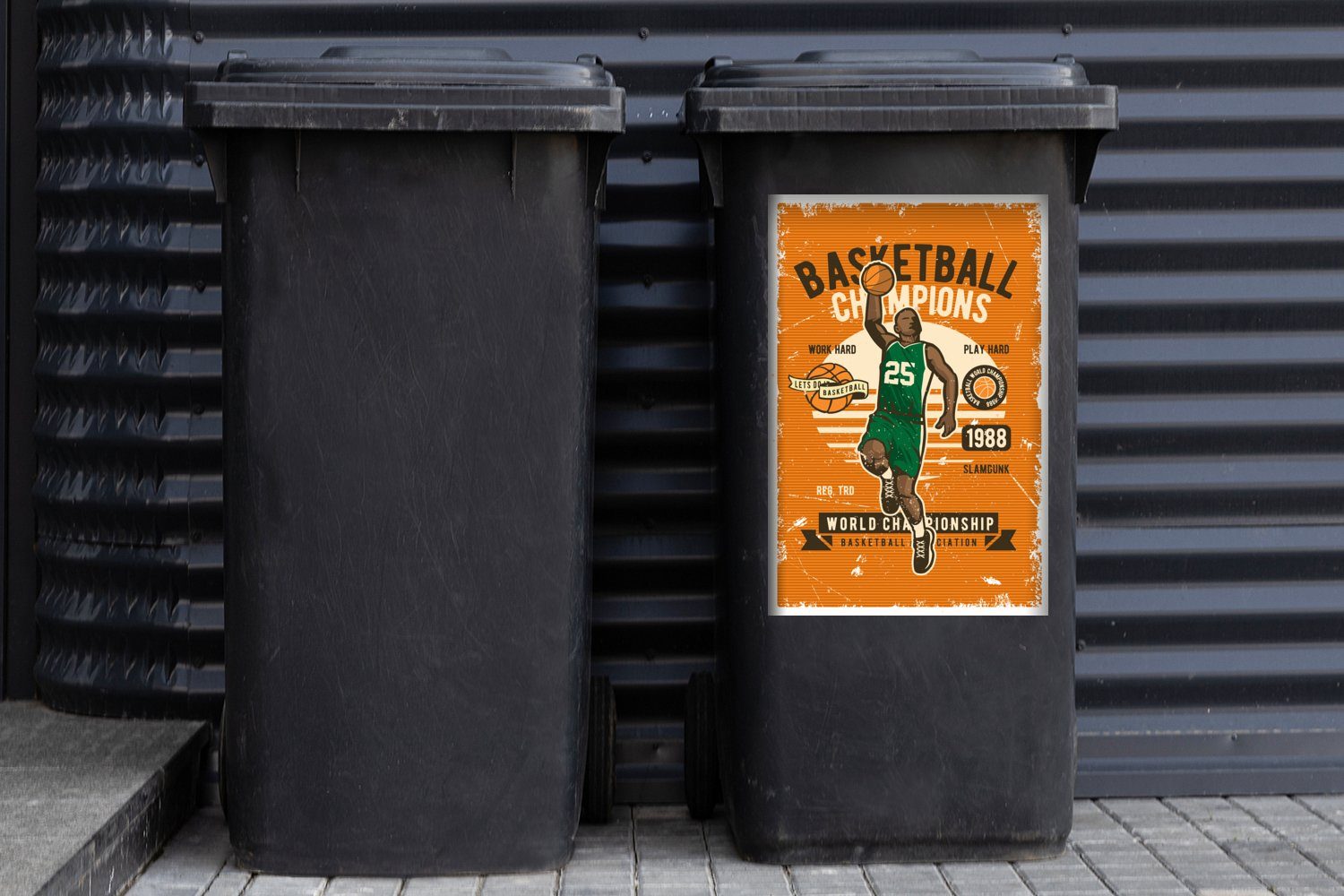 - Container, - Abfalbehälter St), Mülltonne, Basketball Sport MuchoWow - (1 Mancave Wandsticker Sticker, Mülleimer-aufkleber, Retro