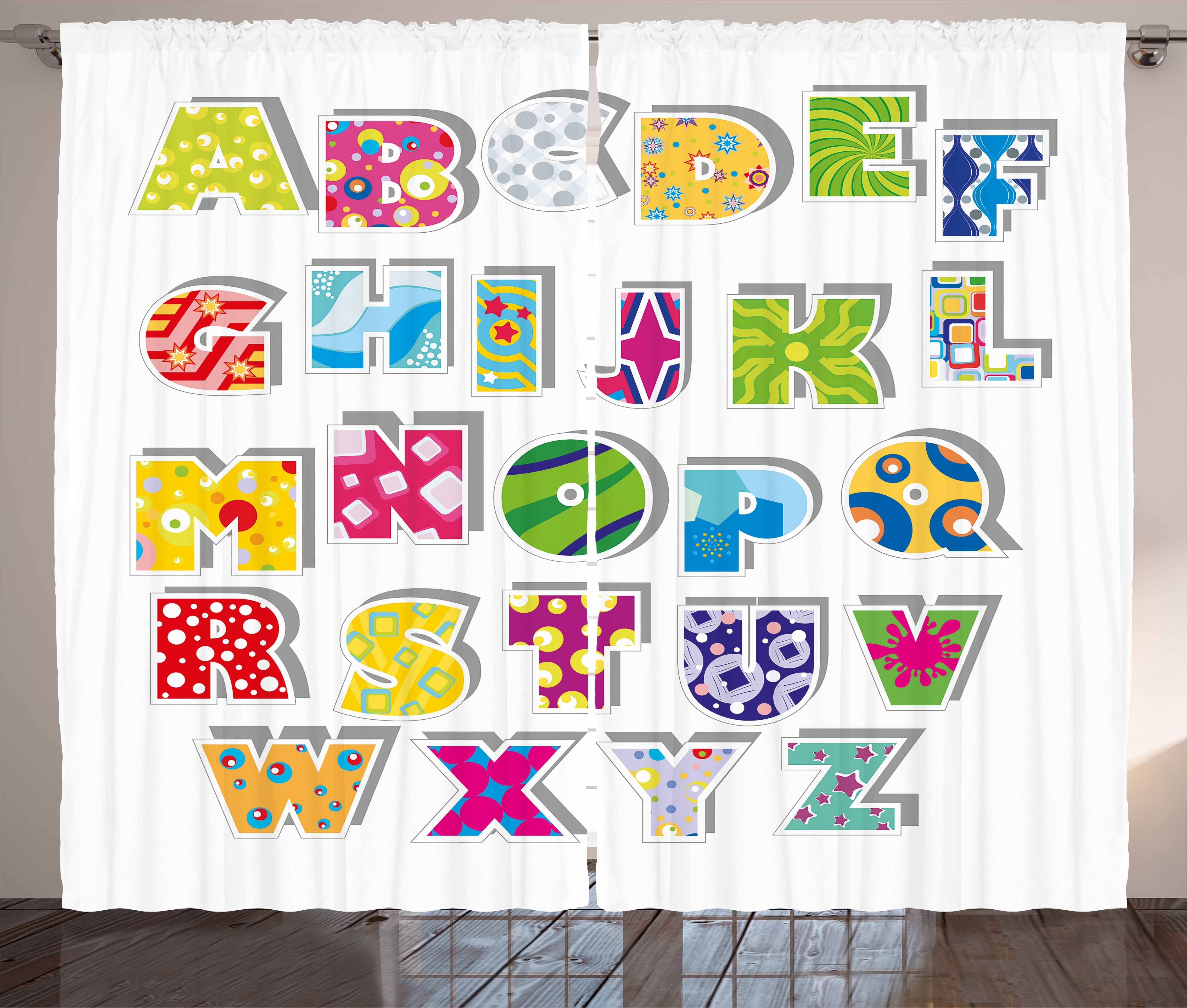 Gardine Schlafzimmer Kräuselband Vorhang mit Schlaufen und Haken, Abakuhaus, Briefe Alphabet Set Bunte