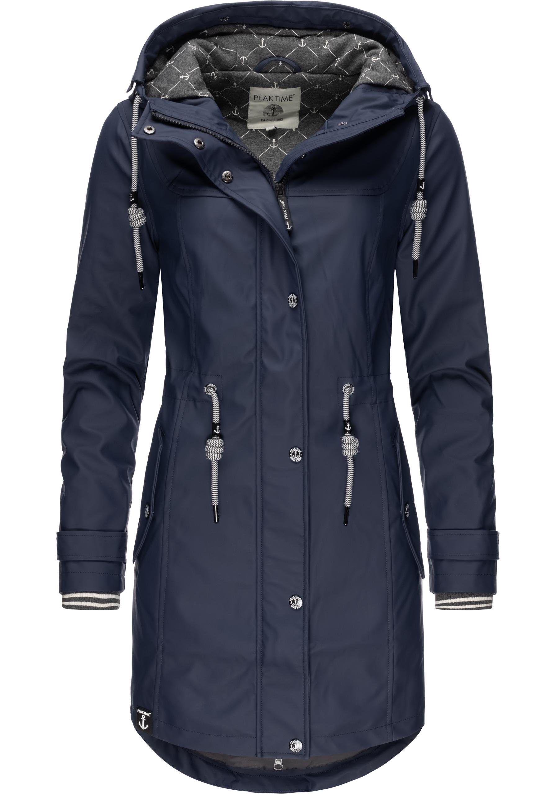 PEAK TIME Regenjacke L60042 stylisch taillierter Regenmantel für Damen marine