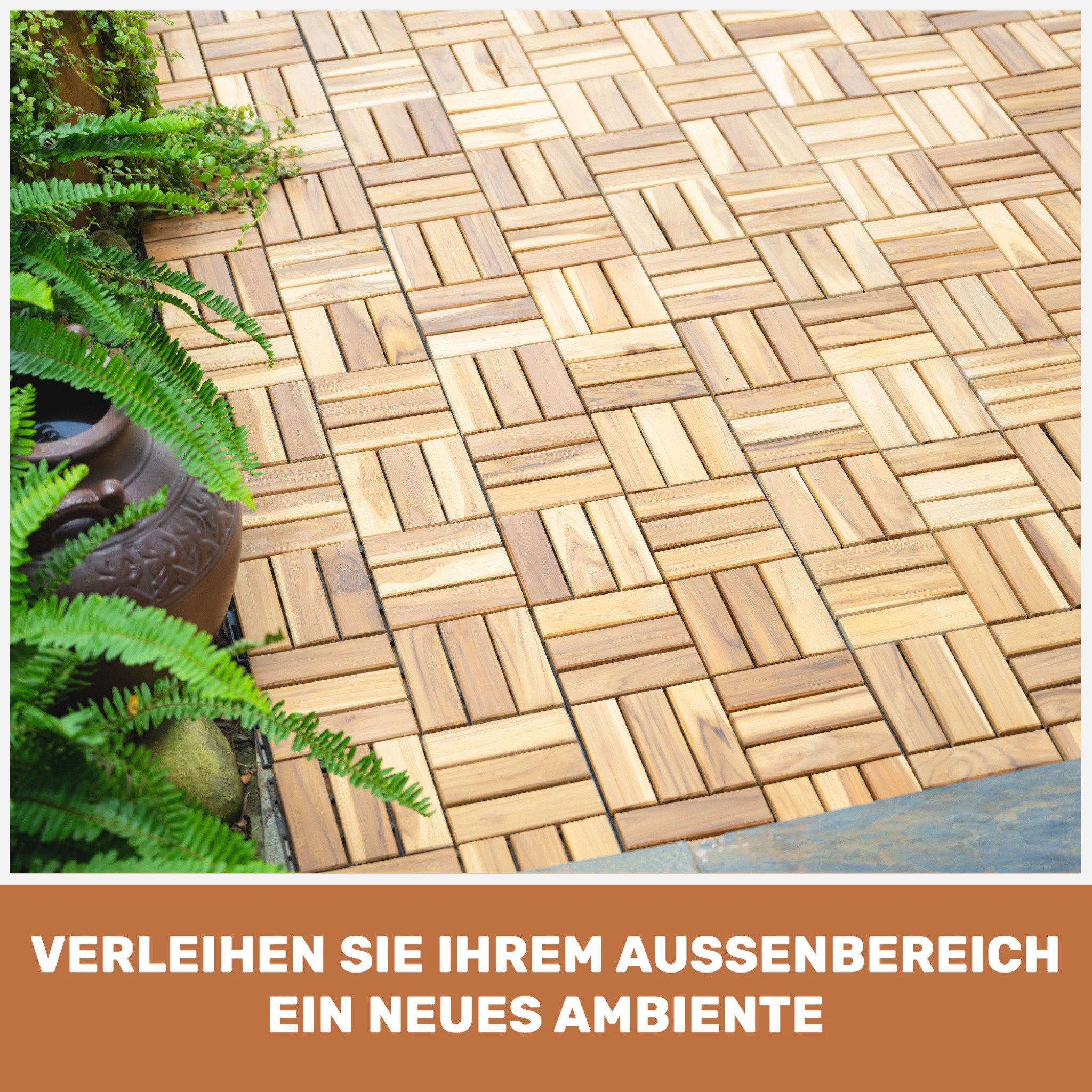 Blossom Terrassendielen Terrassenfliesen 11er Set, Akazienholz Klickfliesen 30x30x2.4 cm, BxL: je 30x30 cm, wetterfest Holzfliesen mit Stecksystem für Garten Balkon Terrasse Pool