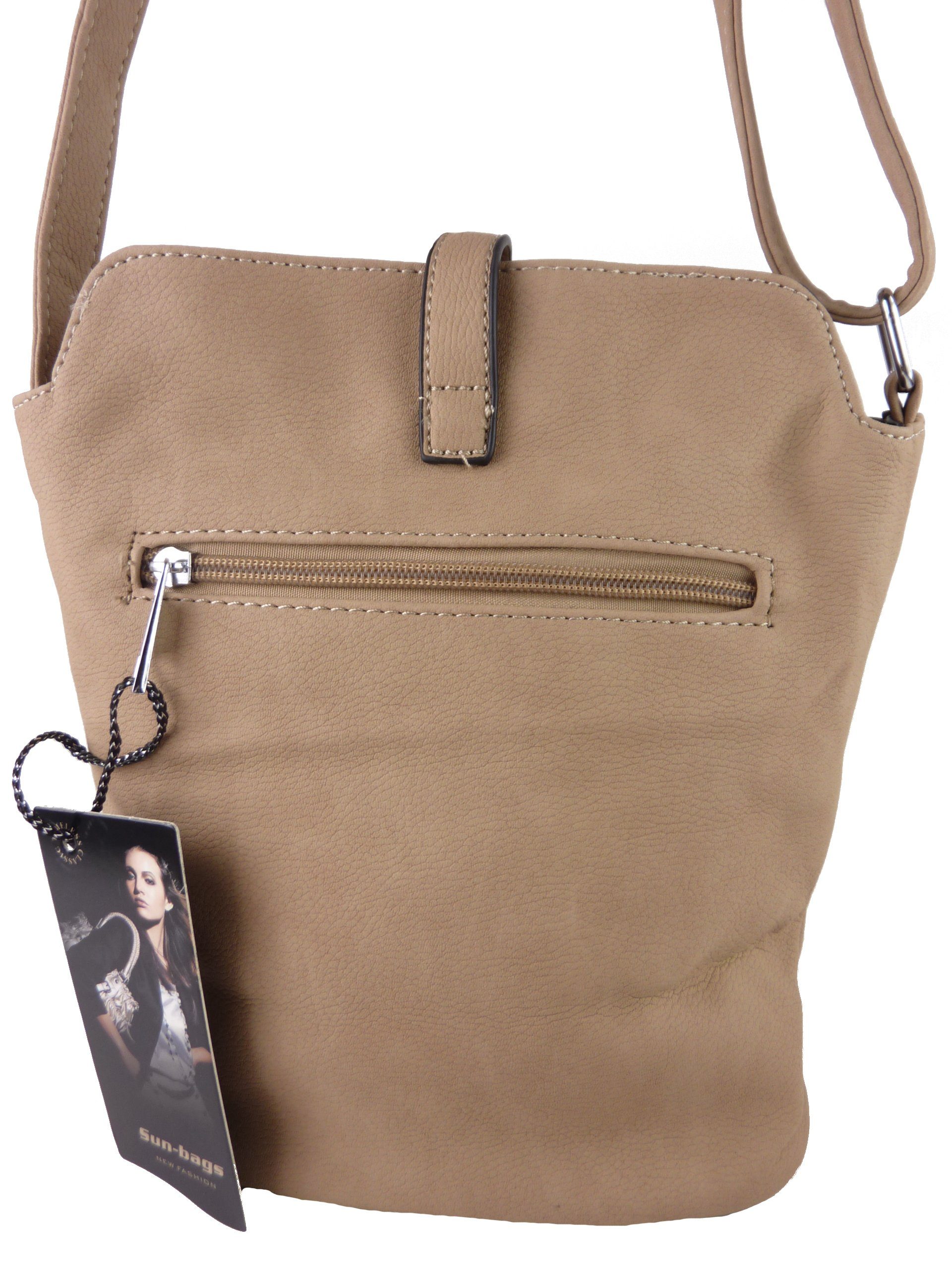 zweifarbiges Tasche tragbar, umhängen H0447, als khaki/braun Schultertasche zum Muster Streifen Umhängetasche cross Taschen4life kleine & over