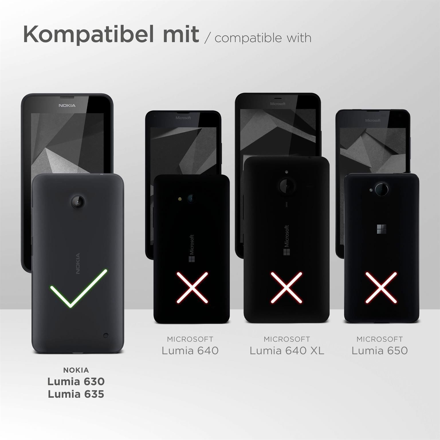 moex Handyhülle für Nokia Lumia 630 Hülle Klappbar Book Case Schwarz 4,5 Zoll, Klapphülle Kartenfach Flip Cover Handytasche Leder Optik Schutzhülle
