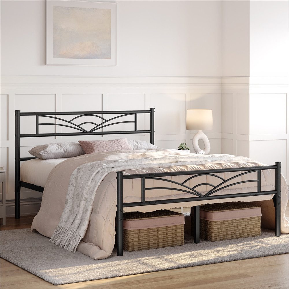 Yaheetech Bettgestell Metallbett, Bettrahmen mit Kopfteil, Doppel/Einzelbet günstig online kaufen