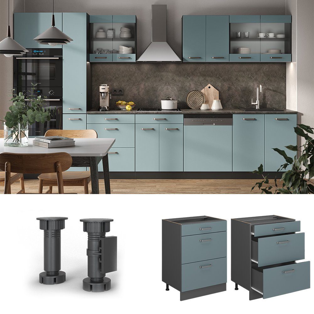 Vicco Unterschrank R-Line, Blau-Grau/Anthrazit, 60 cm mit Schubladen, ohne Arbeitsplatte (1-St)
