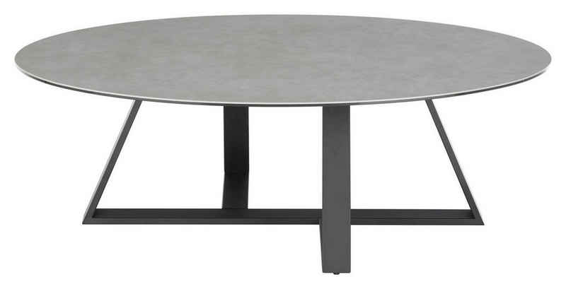 MCA furniture Couchtisch ELBING, Grau, Schwarz, Keramikplatte, Metall, Oval, B 120 x H 38 x T 70 cm