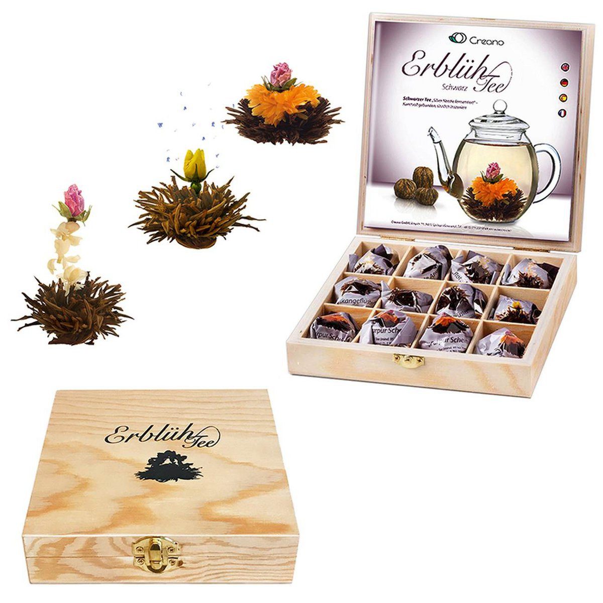 Teebox Creano Teeblumen Geschenkset 12 Erblühtee in 6 Sorten Geschenk