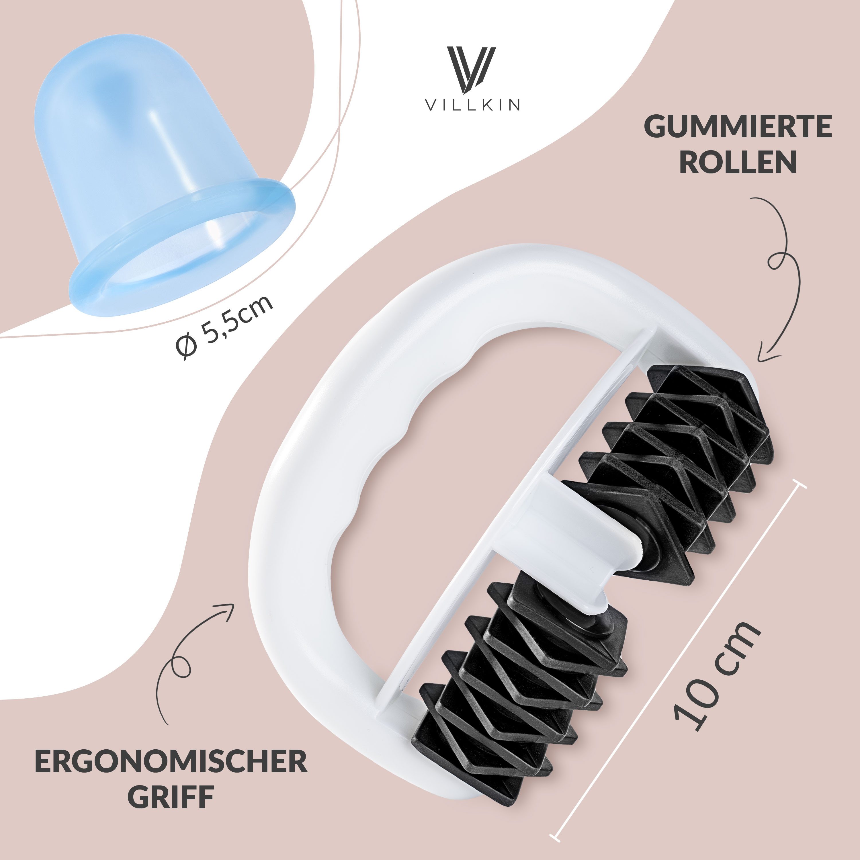 Villkin Massageroller,Anti-Cellulite Massageroller, Faszien Roller + Cellulite Cup, 2-tlg., 1x Anti-Cellulite Massageroller, 1x Cellulite-Cup, inklusive Cellulite Cup
