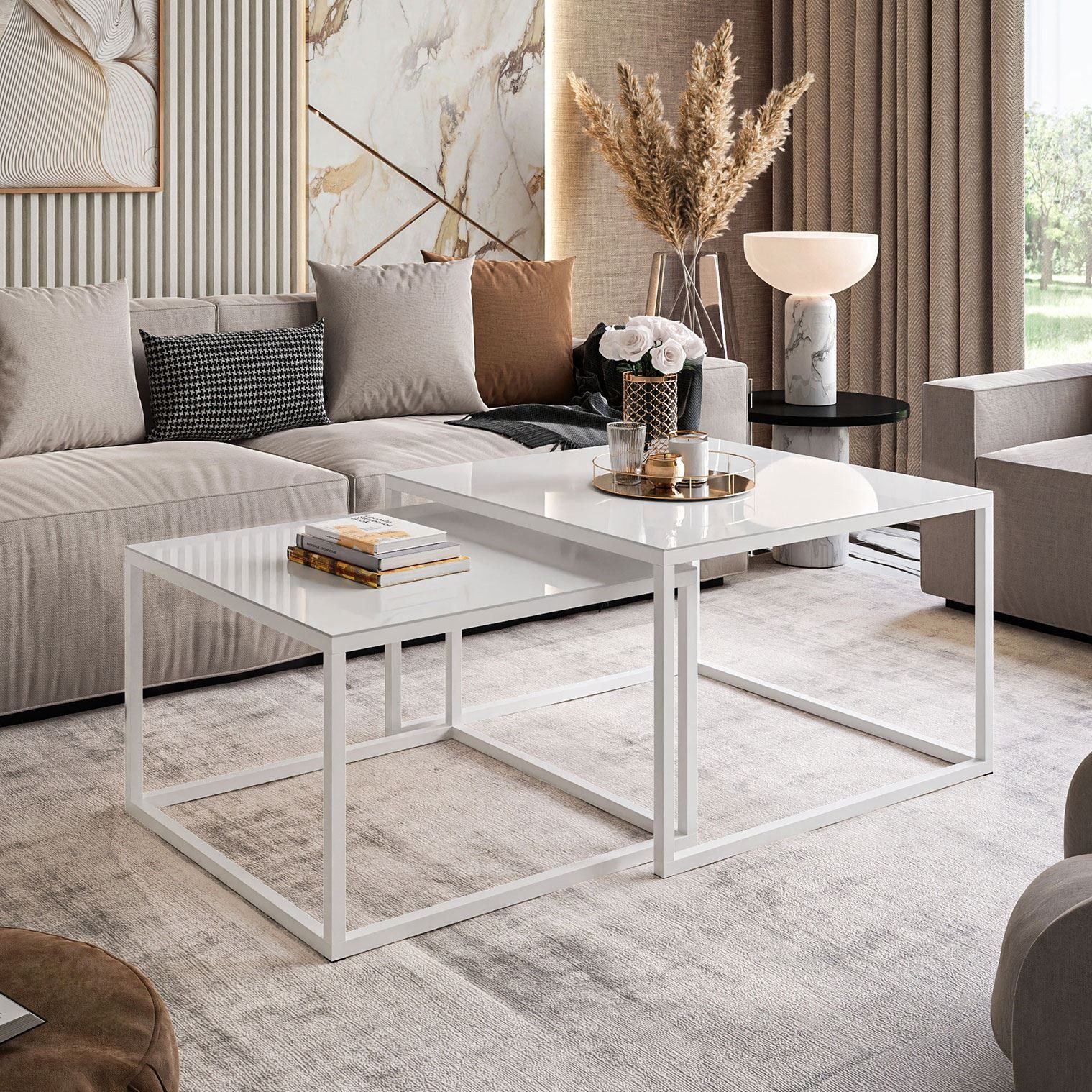 Lookway Couchtisch YOSHI GLASS 2in1 mit schwarzem und weißem Gestell (2er-S günstig online kaufen