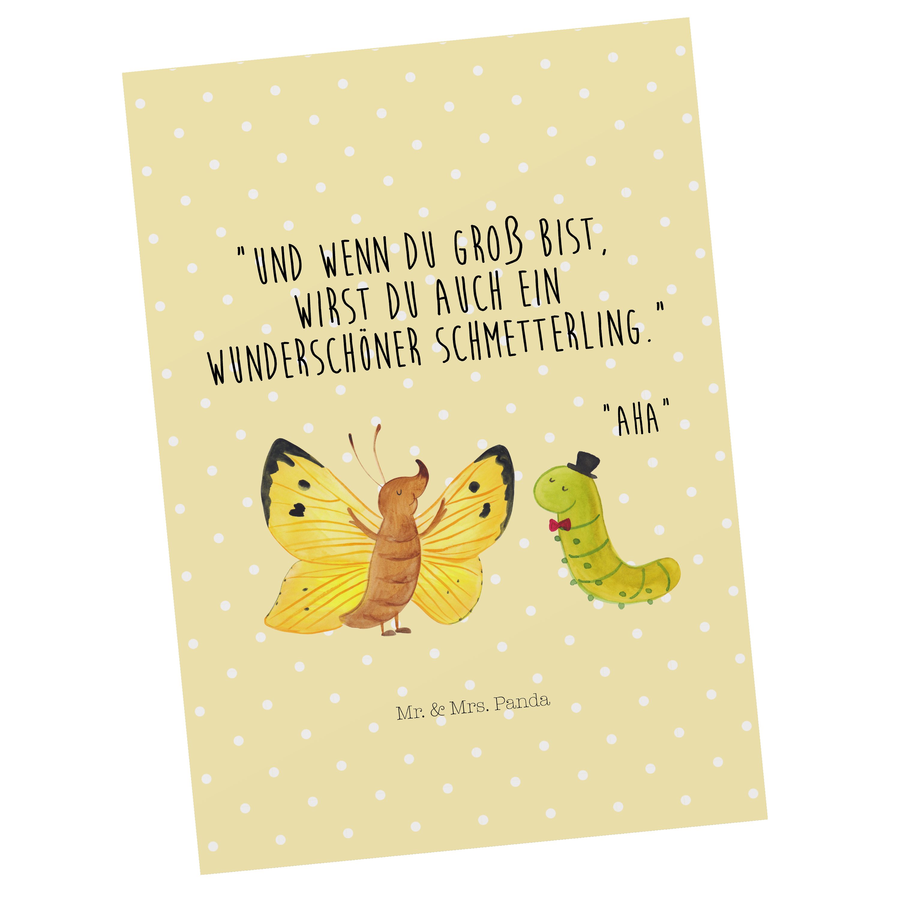 Mr. & Mrs. Panda Postkarte Raupe & Schmetterling - Gelb Pastell - Geschenk, Einladung, Erwachsen