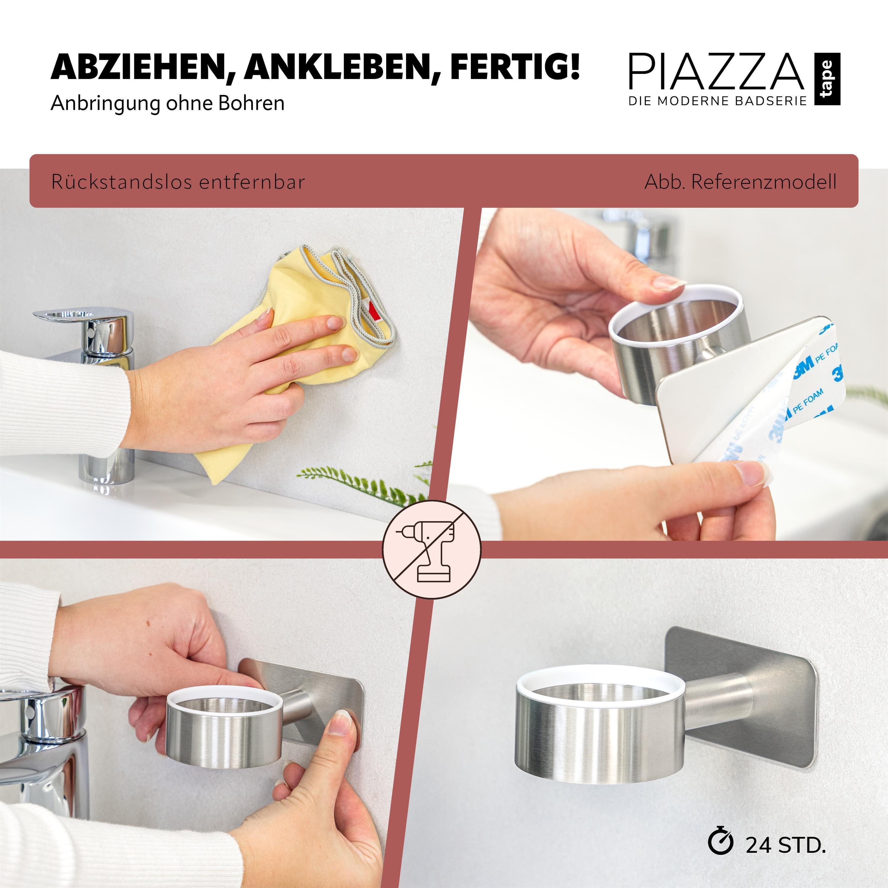 bremermann Seifenspender Bad-Serie PIAZZA TAPE - mit Klebepad aus Glas und Edelstahl, (1-tlg) – Bild 4 von 5