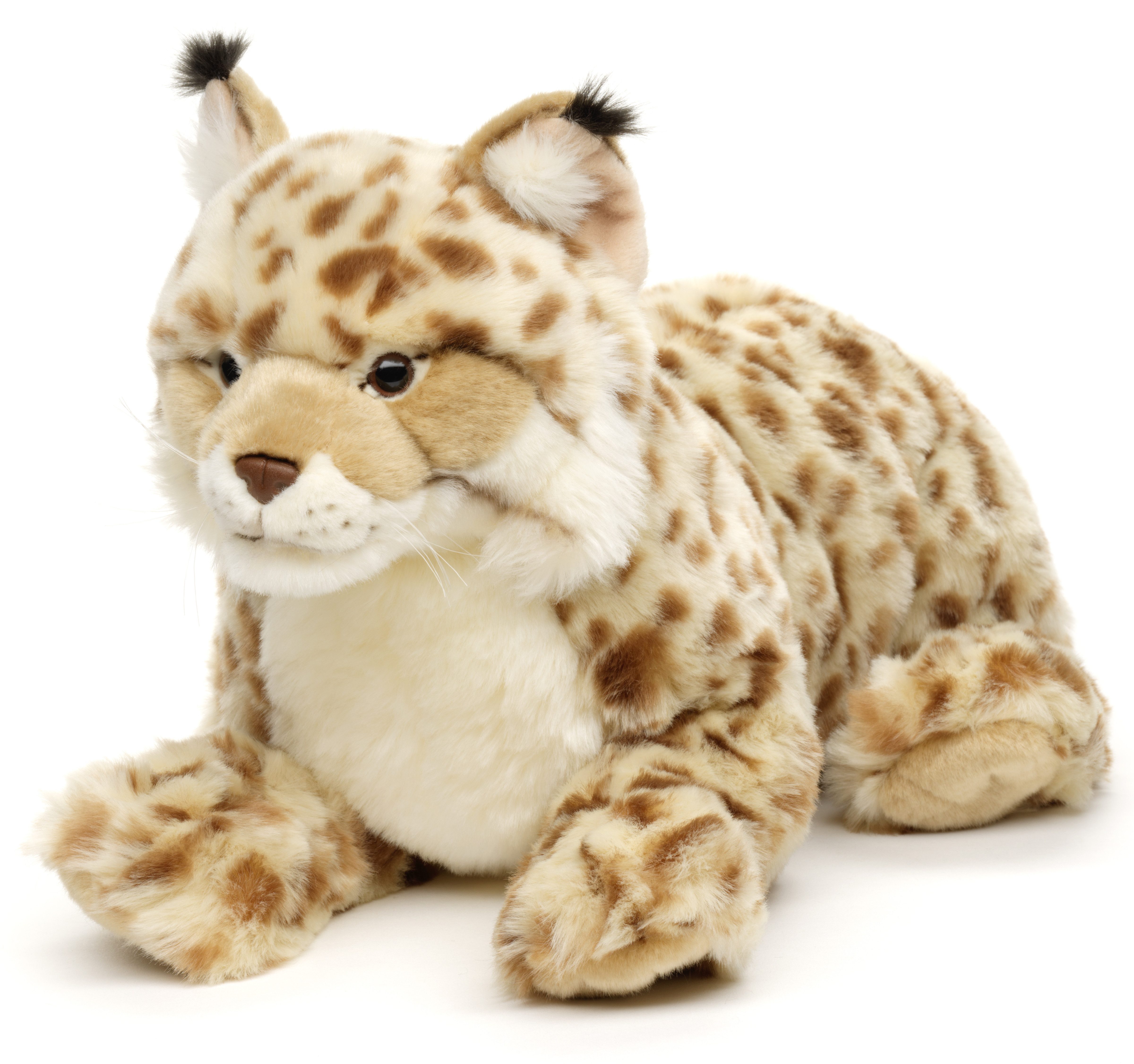 Uni-Toys Kuscheltier Luchs - Mit/Ohne Geschirr - 46 cm (Länge) - Plüsch-Katze - Plüschtier, zu 100 % recyceltes Füllmaterial