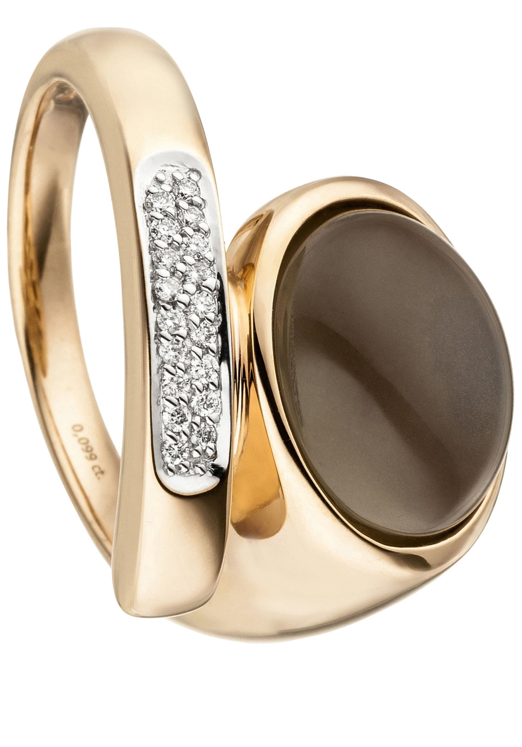 JOBO Fingerring Ring mit Mondstein und 18 Diamanten, 585 Roségold