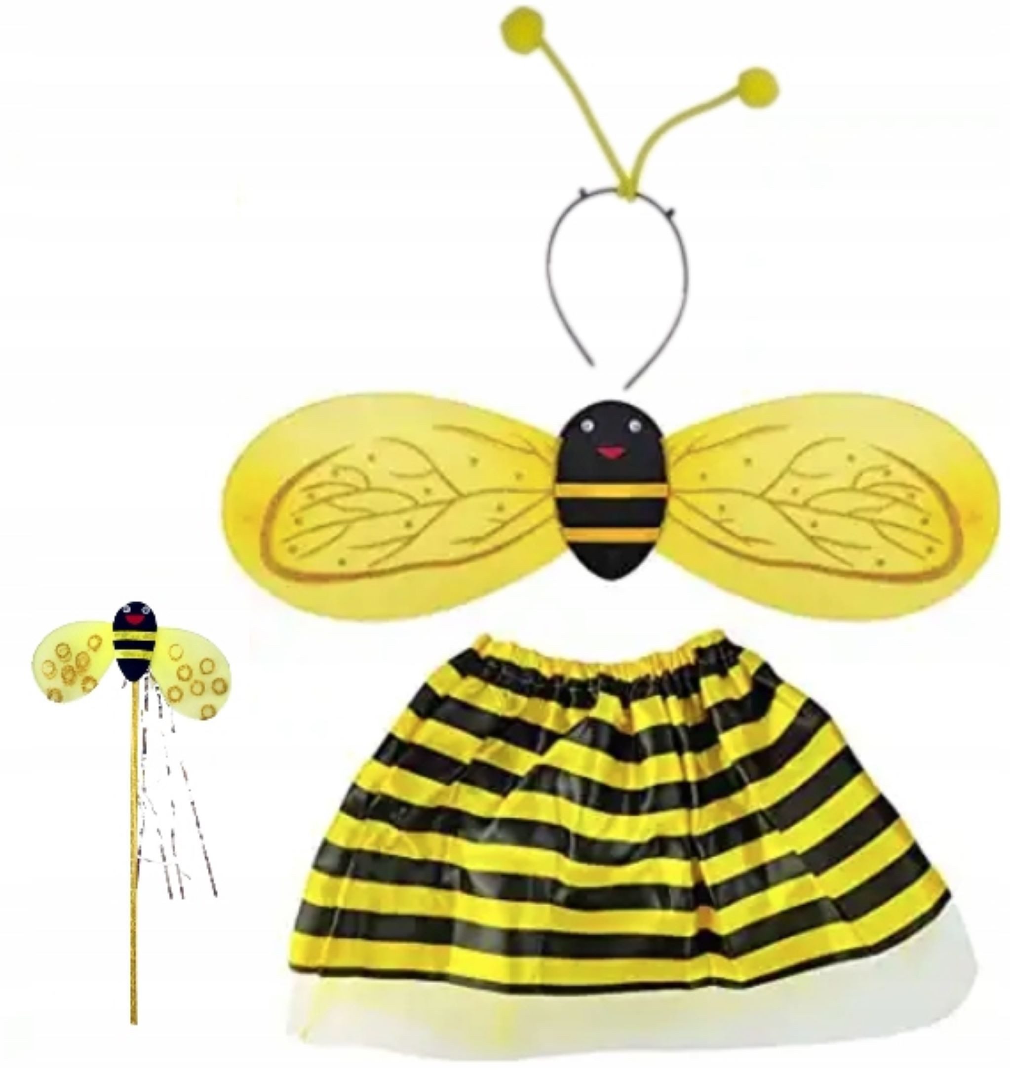 Kostüm Bienenkostüm für Kinder 98-116 cm mit Flügeln, Stirnband und Zepter