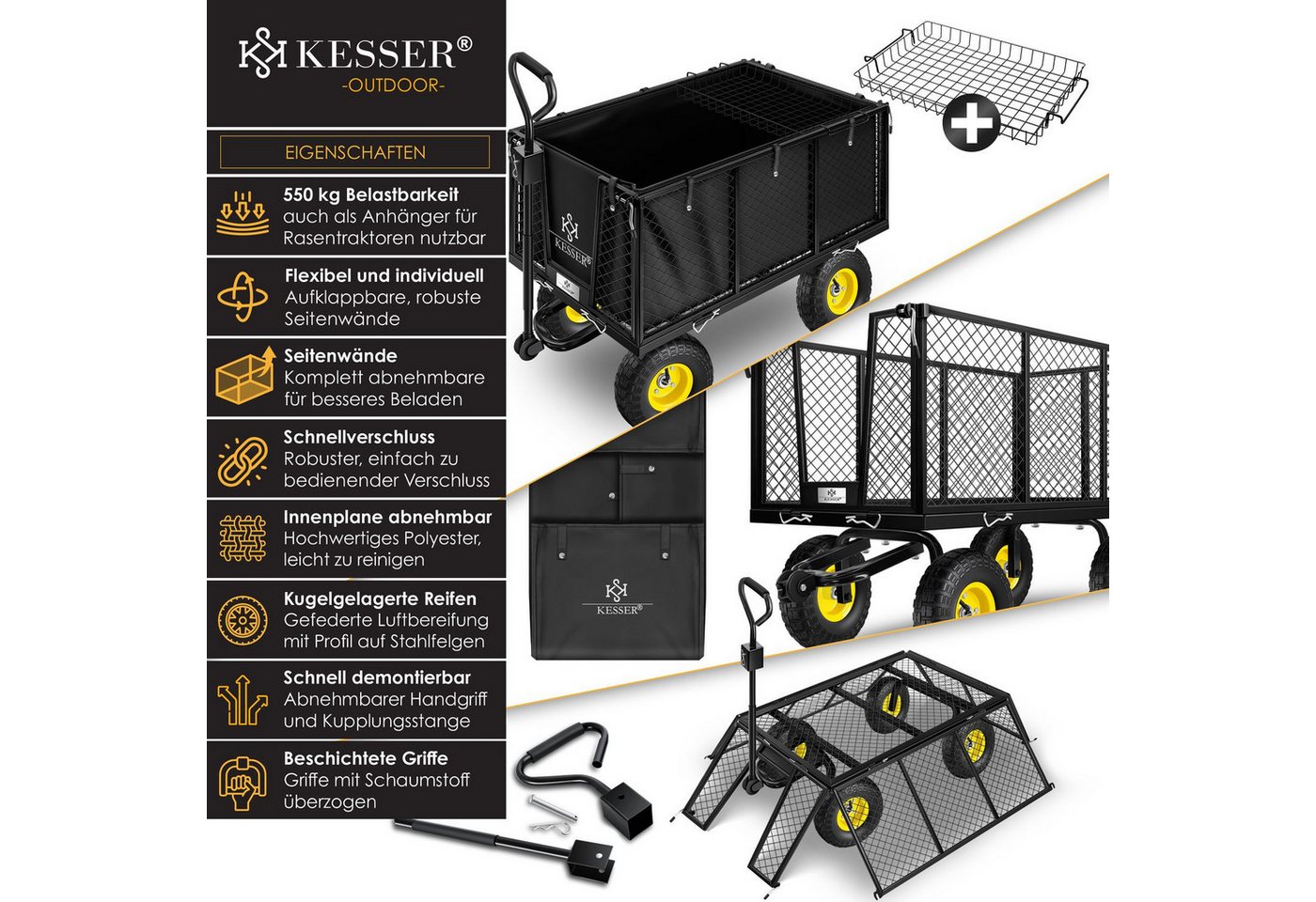 Thumbnail - KESSER Bollerwagen, Bollerwagen 550kg Transportwagen Gartenwagen Gerätewagen