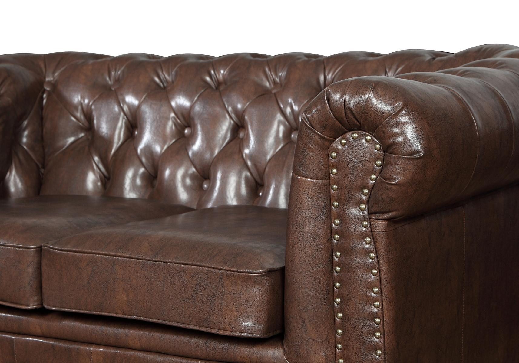 Xlmoebel Chesterfield-Sofa Elegantes Ledersofa in modernem Design mit hochwertiger Polsterung, Hergestellt in Europa