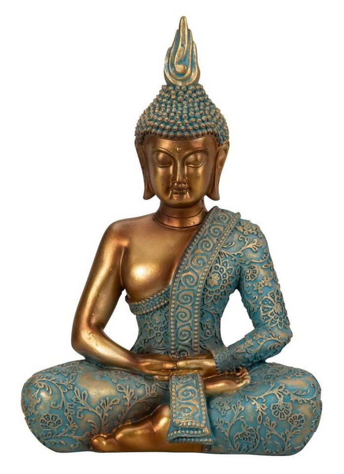 Geschenkestadl Buddhafigur Buddha Figur 25cm gold türkis – Deko Meditation Ruhe Ausgleich sitzend (sitzend), Yoga, Meditation
