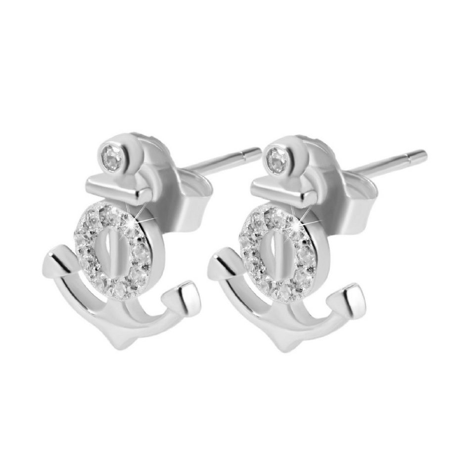 Adelia´s Paar Ohrstecker Ohrstecker Anker aus 925 Silber mit Zirkonia,  Schmuck, der anzieht