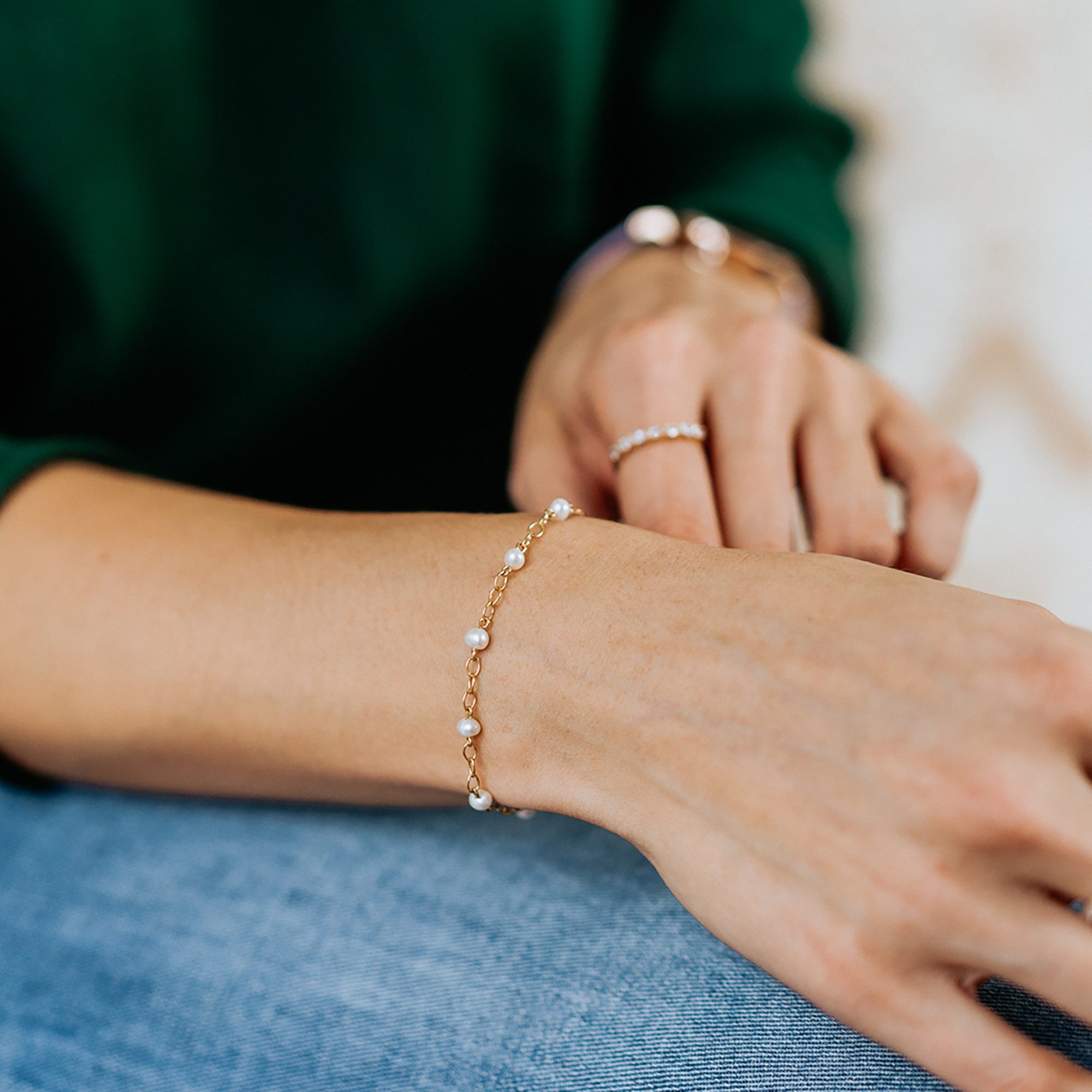 Julie Julsen Armband 925/- Sterling Silber vergoldet 8 Perlen 19cm lang