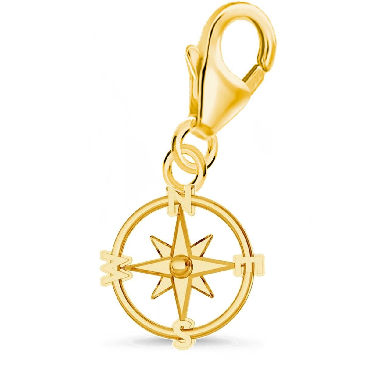 Goldene Hufeisen Charm-Einhänger Silber Sterling Vergoldet Karabiner Kompass 925 Charm