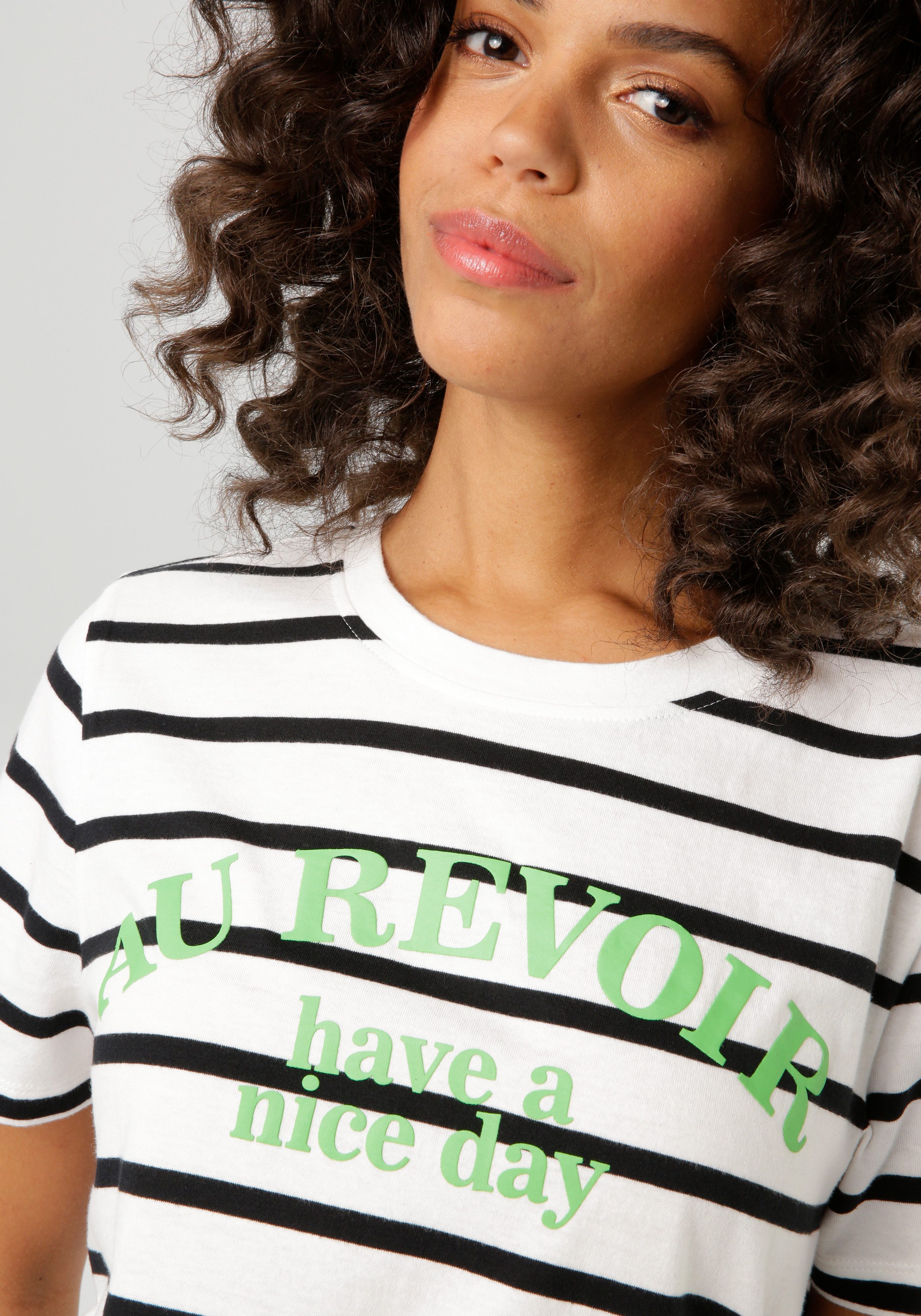 Aniston CASUAL T-Shirt im Streifen-Dessin mit Statement-Schriftzug