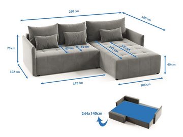 Sofnet Ecksofa Leno L, mit Schlaffunktion und Bettkasten, L-Form Couch, Polstersofa, Schlafsofa mit Wellenfeder