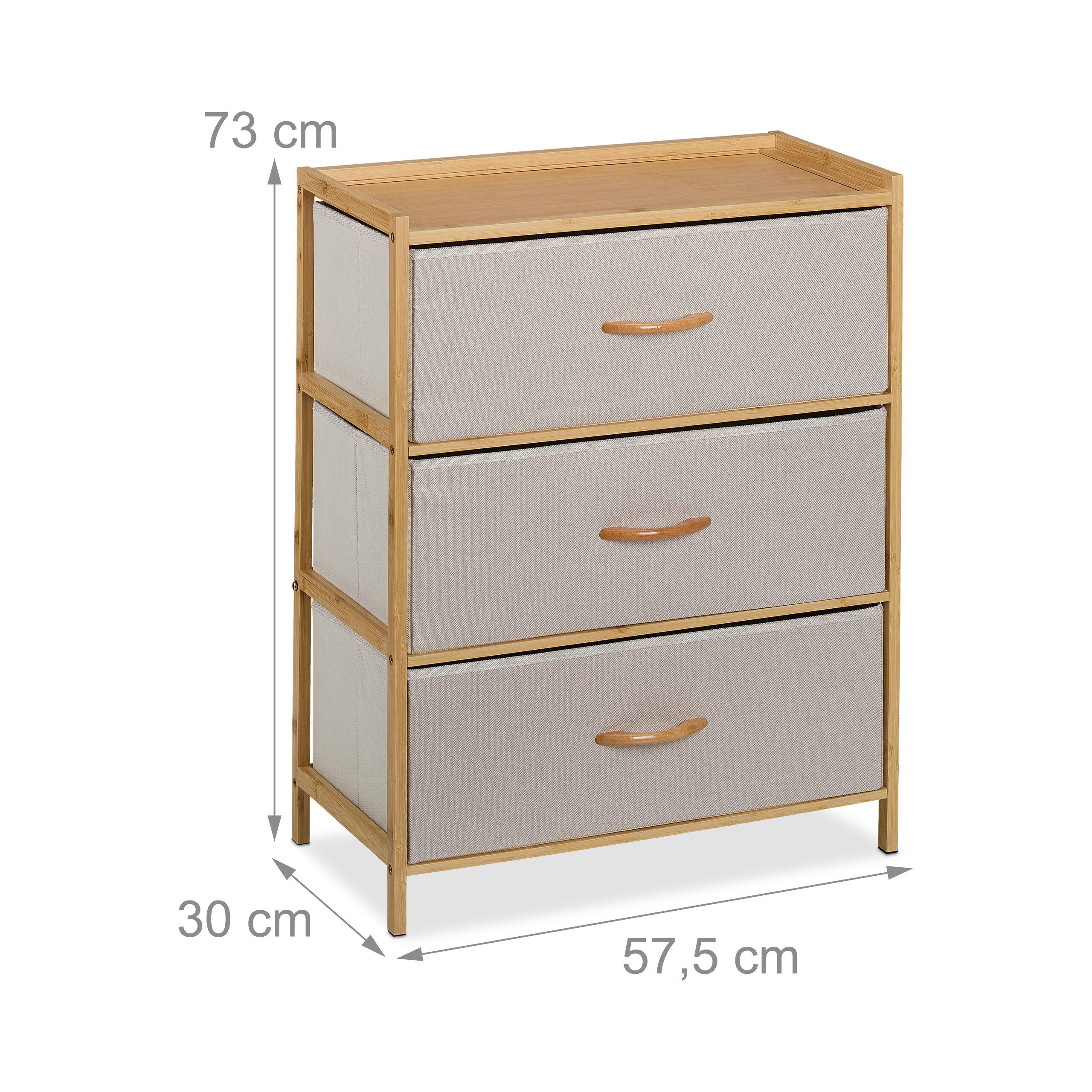 relaxdays Kommode Bambus Kommode 3 Schubladen, Beige