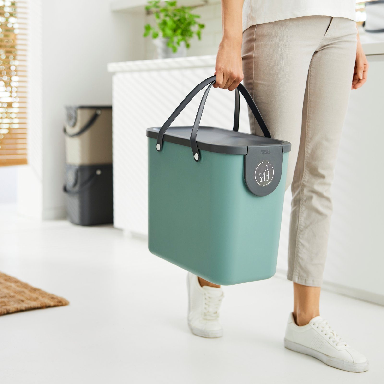 ROTHO Mülltrennsystem Albula 4er-Set Mülltrennungssystem 2x 25l + 2x 40l für die Küche, Aus rezykliertem Kunststoff