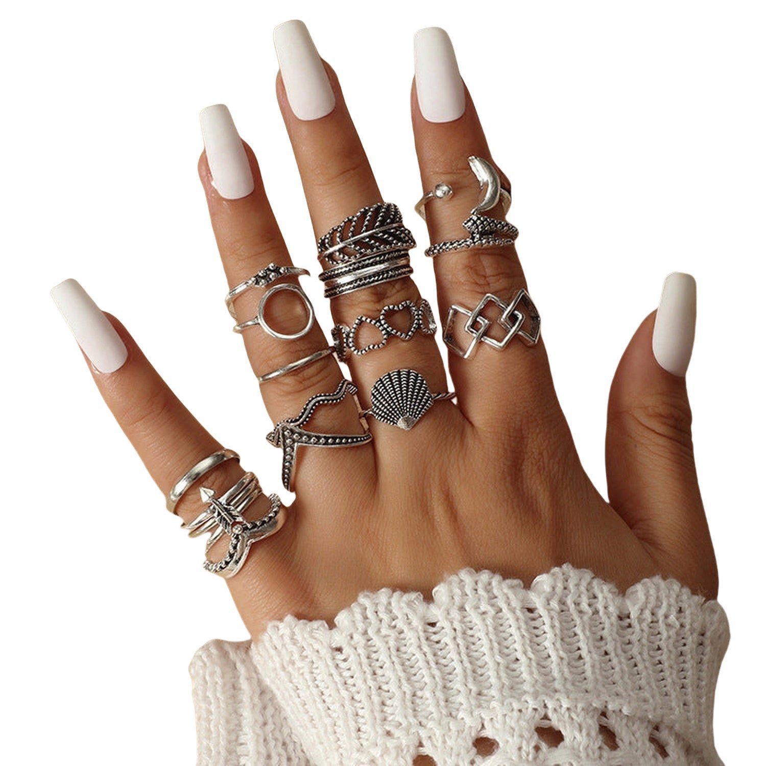 YRIIOMO Fingerring Geometrisches Ausgestanztes 17 teiliges günstig online kaufen