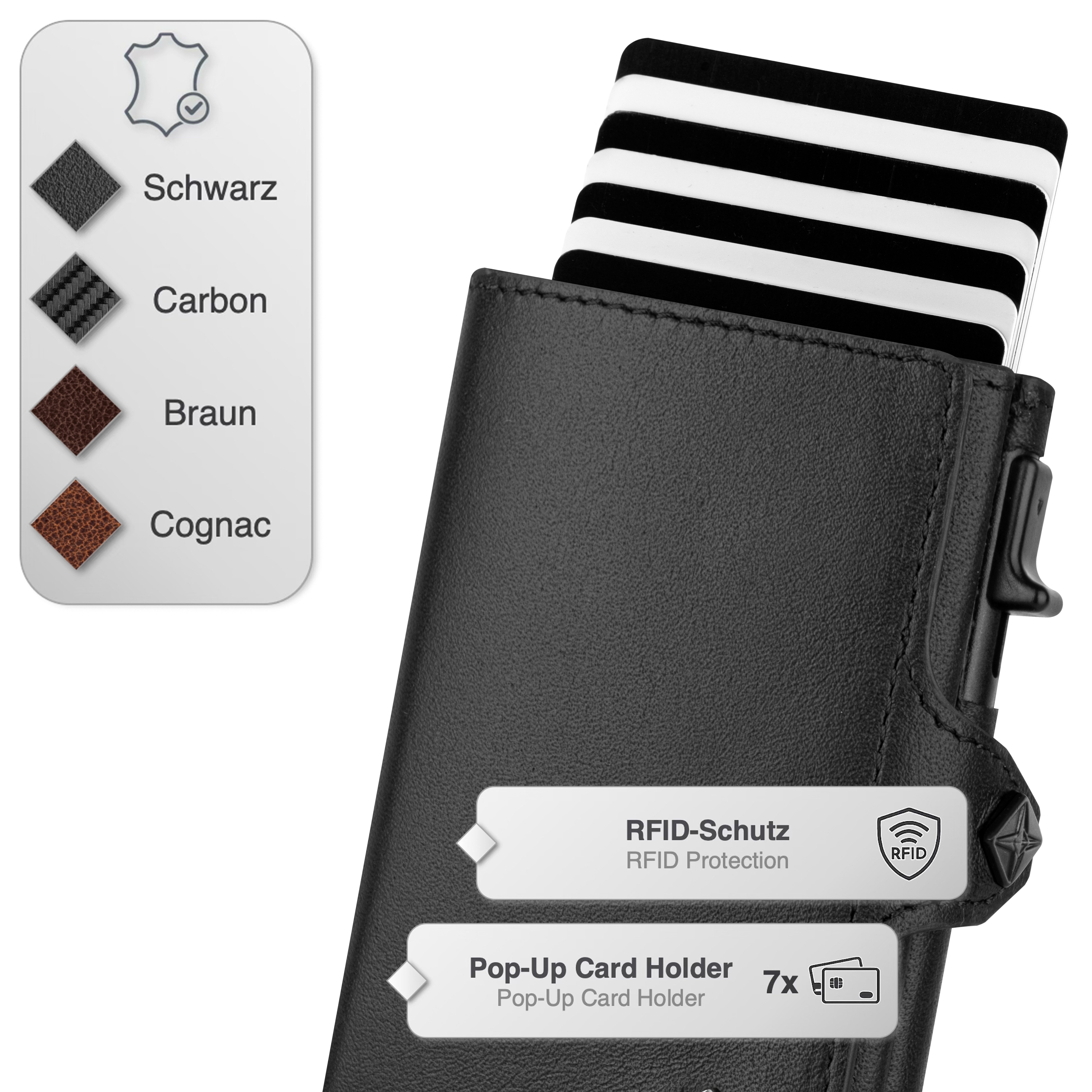 von Elbstein Hamburg Smart-Wallet 'Fiete'. Echtleder Geldbörse mit Card-Holder. Slim Wallet mit Münzfach (Designed in Hamburg, Handgefertigt, Made in Europe), Kartenetui mit Münzfach