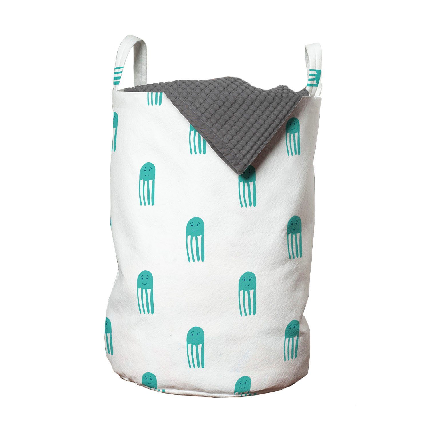 Abakuhaus Wäschesäckchen Wäschekorb mit Griffen Kordelzugverschluss für Waschsalons, Qualle Lustige Zeichen für Kinder | Wäschesäcke