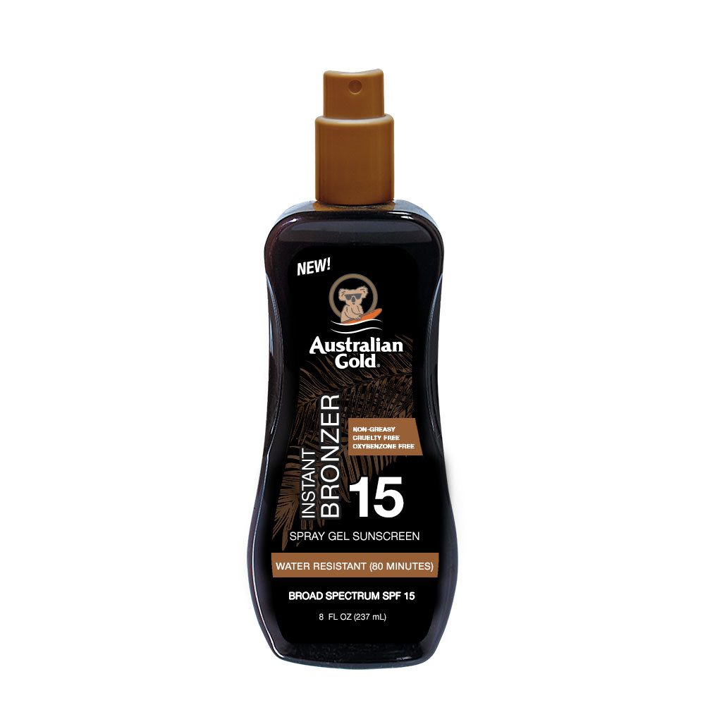 Australian Gold Sonnenschutzgel Australian Gold Spraygel mit Bronzer SPF15 237 ml, 1-tlg., Schützt vor UVA- und UVB-Strahlung und zieht schnell ein
