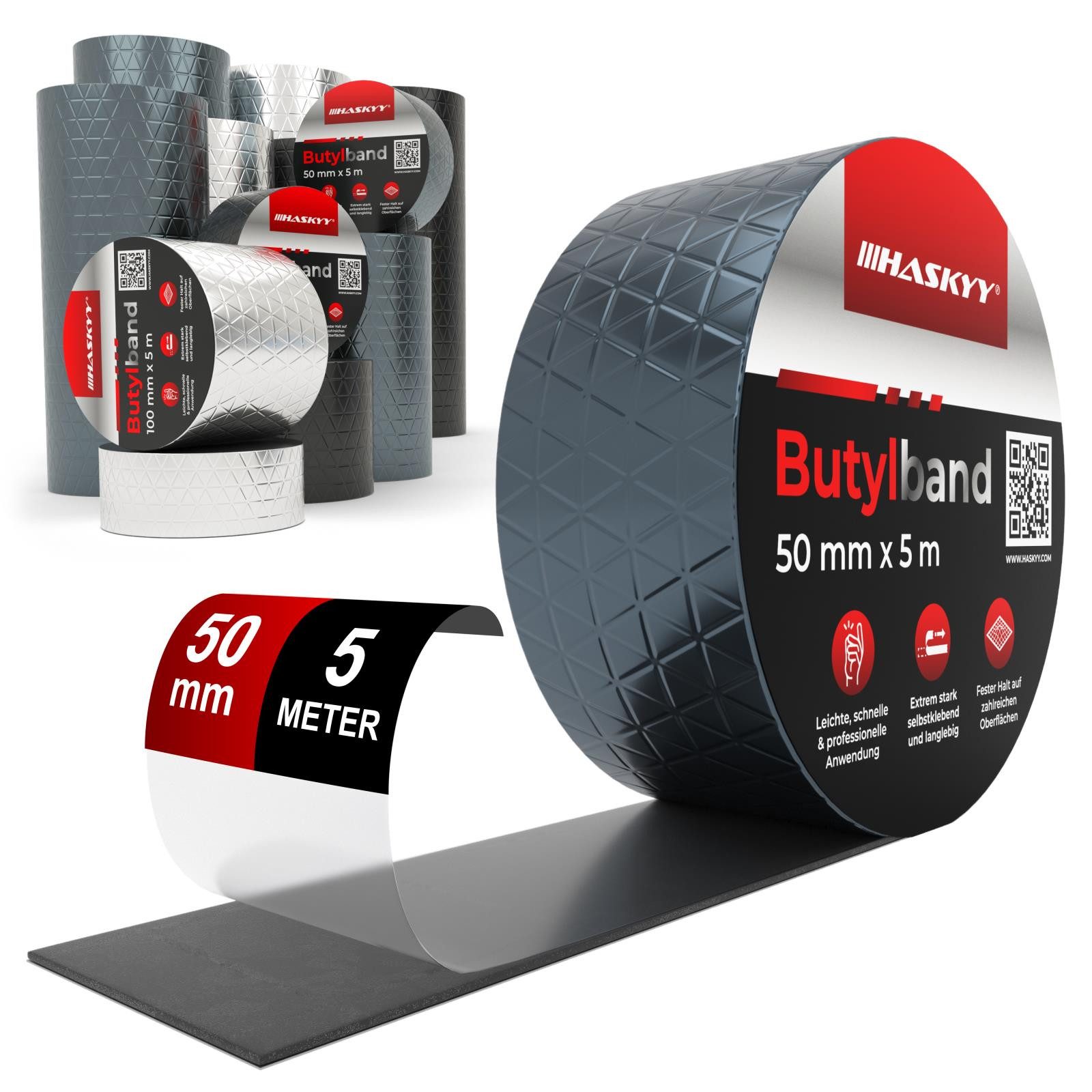 Dichtband Butyl Dichtband 50mm x 5m Klebeband wasserdicht Anthrazit
