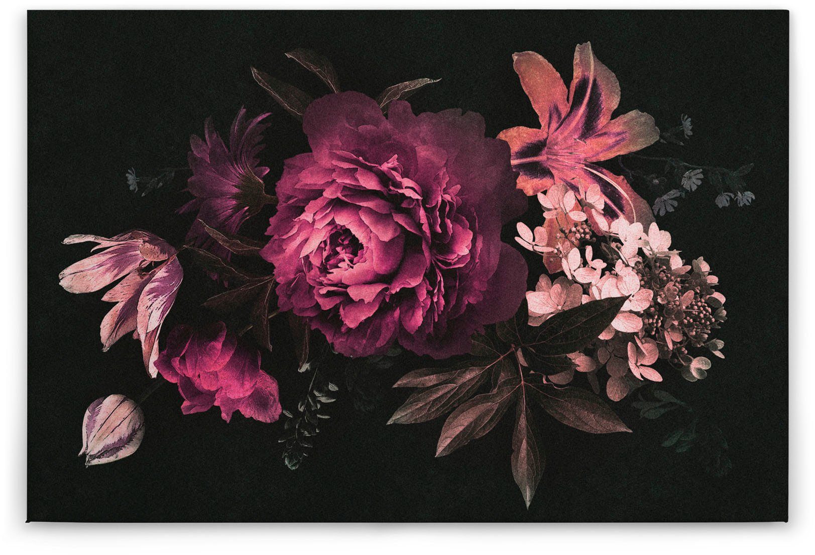 A.S. Création Leinwandbild drama queen 3, Blumen, Kinder, Kunst (1 St), Keilrahmen Floral Blumen Schwarz Pink Leinwand-Bild Wohnzimmer modern