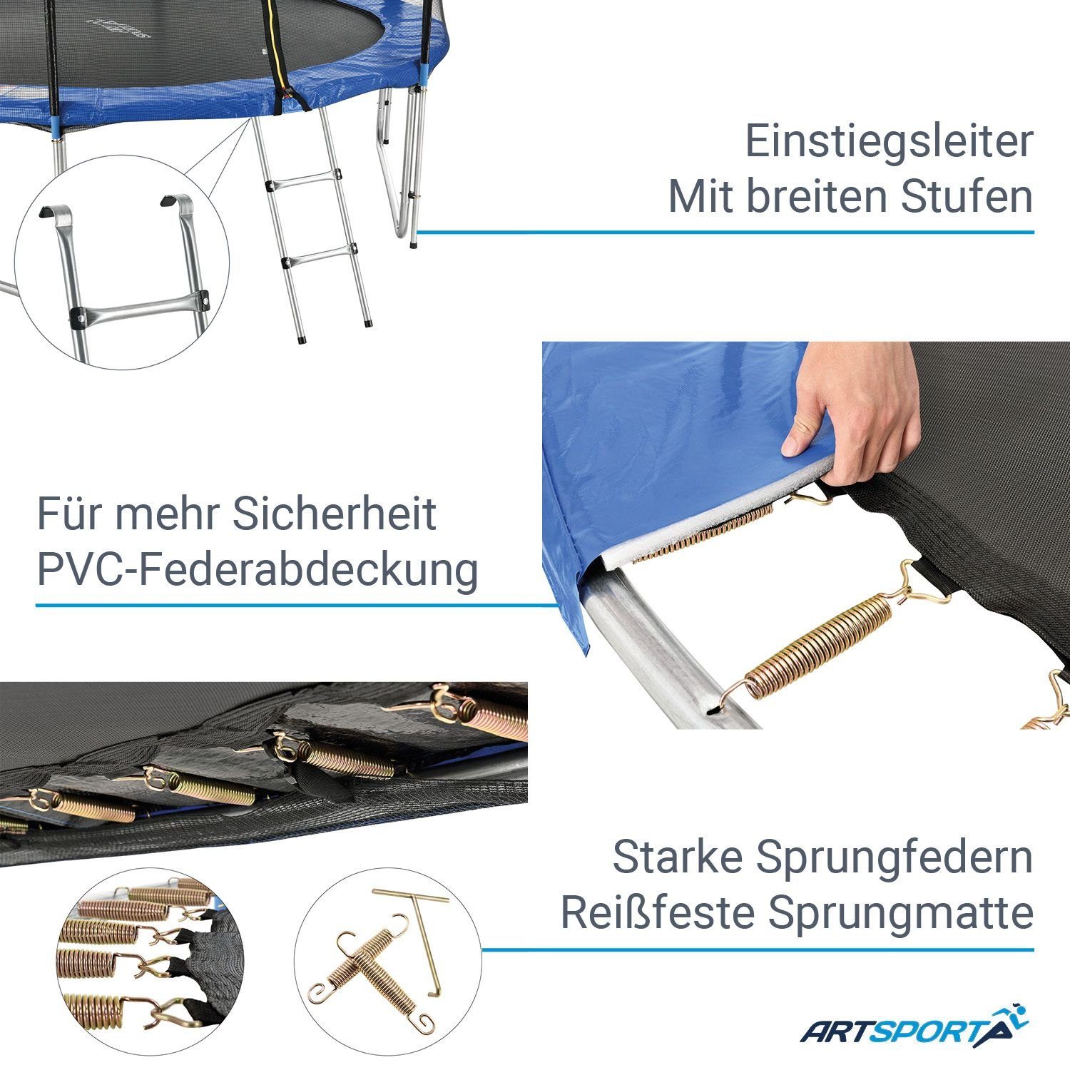 Leiter Sicherheitsnetz, ArtSport und Gartentrampolin Randabdeckung Jampino, Blau