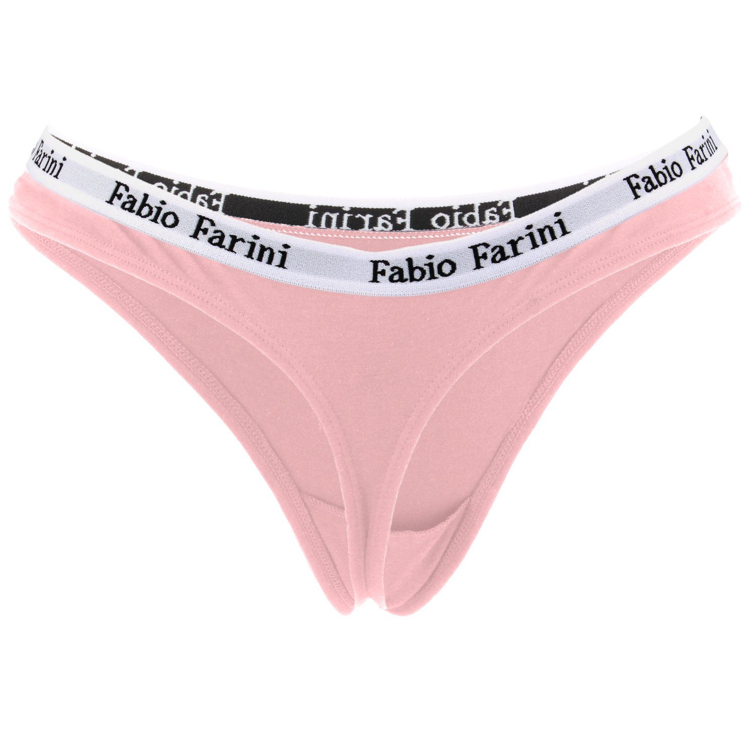 Fabio Farini String Damen sportlichen (Packung, Look Tanga Unterhosen - 6-St) Frauen Schwarz/Dunkelblau/Rosa Baumwolle Designerbündchen aus im mit