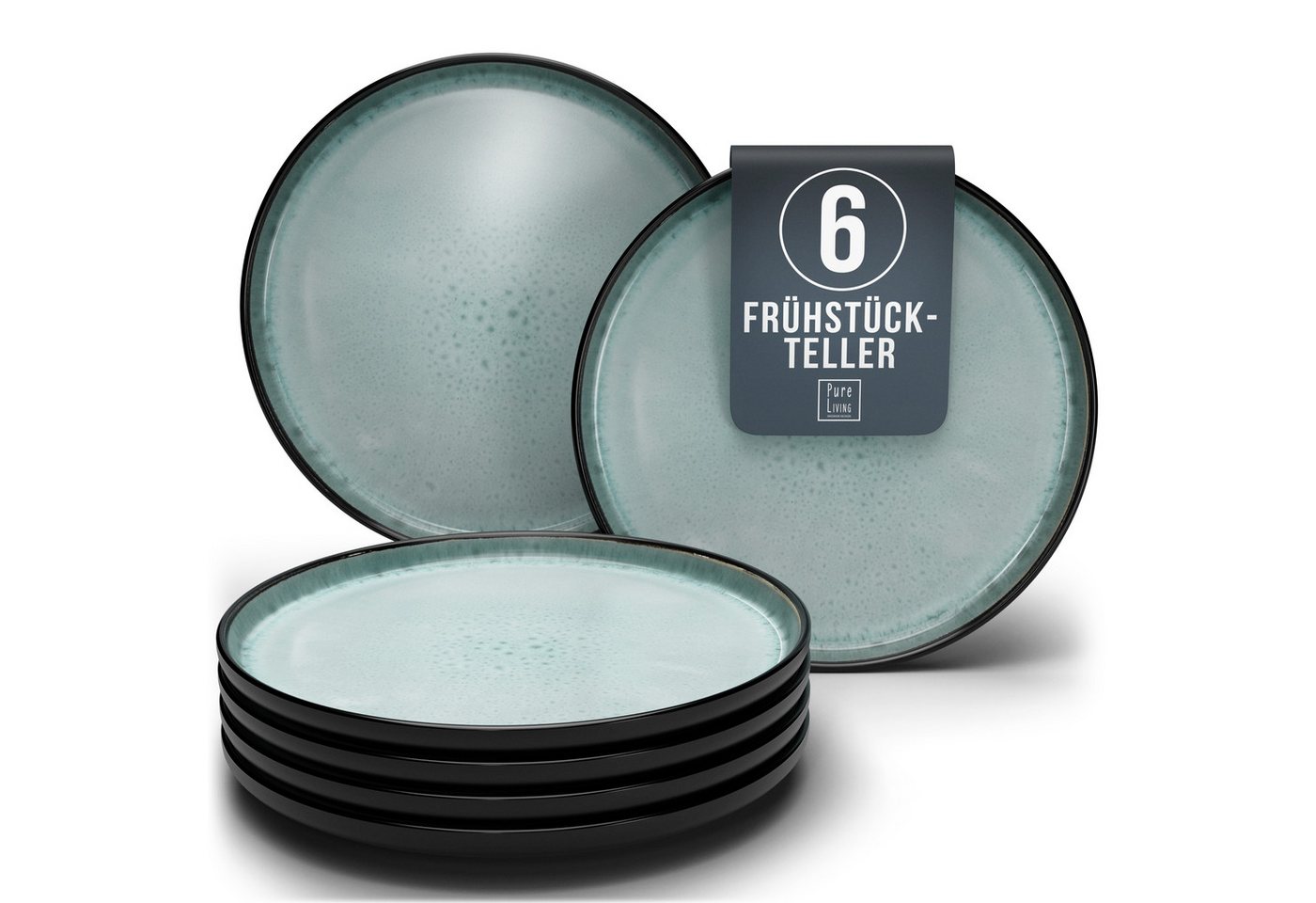 PURE LIVING INTERIOR DESIGN Geschirr-Set Ibiza Dessertteller, Frühstückteller, 6er-Set, 20 cm, Salbeigrün (6-tlg), 6 Personen, Steingut