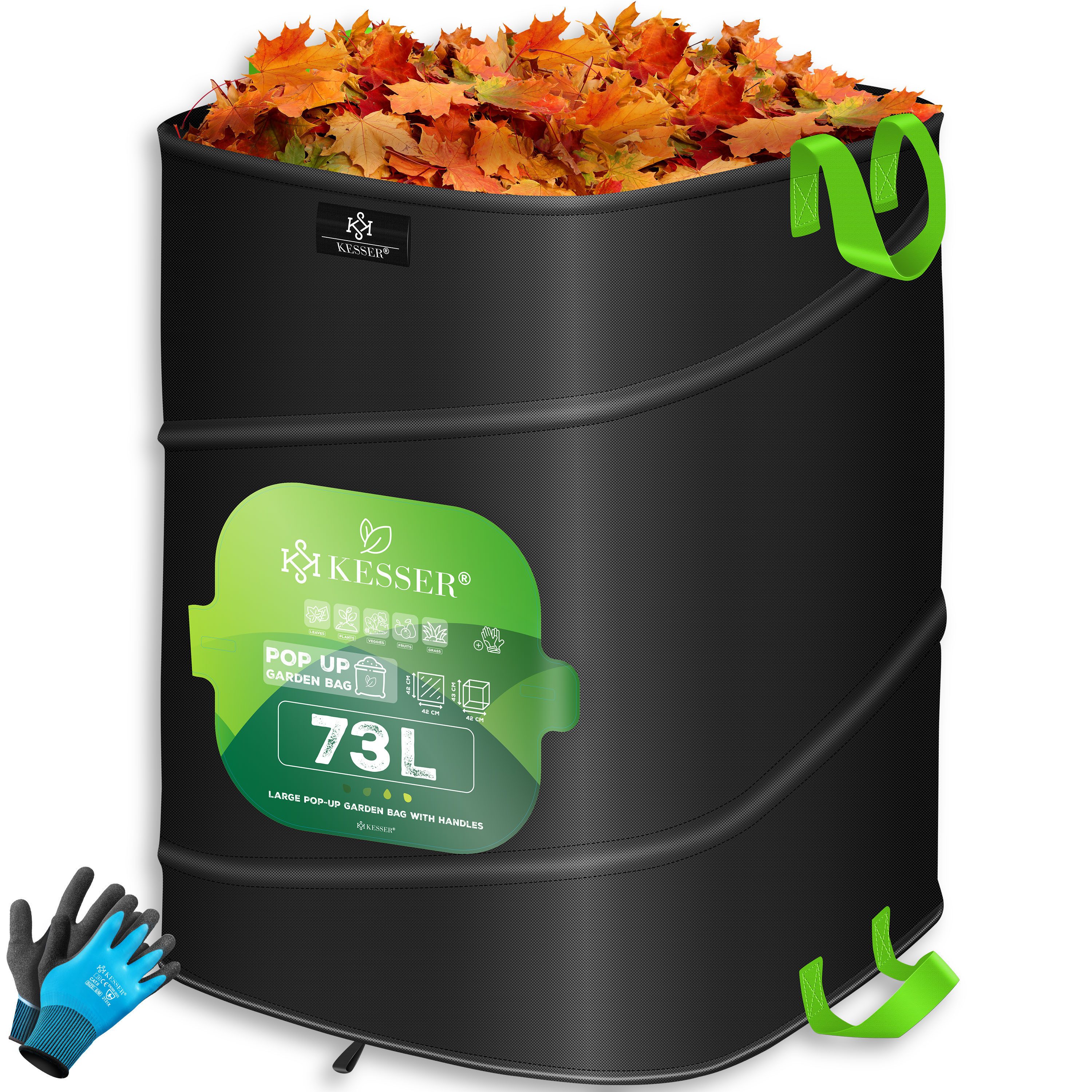 KESSER Gartensack, 73 l, (1-tlg), Pop-Up-Gartensack Laubsack Gartenabfallsack inkl. Handschuhe