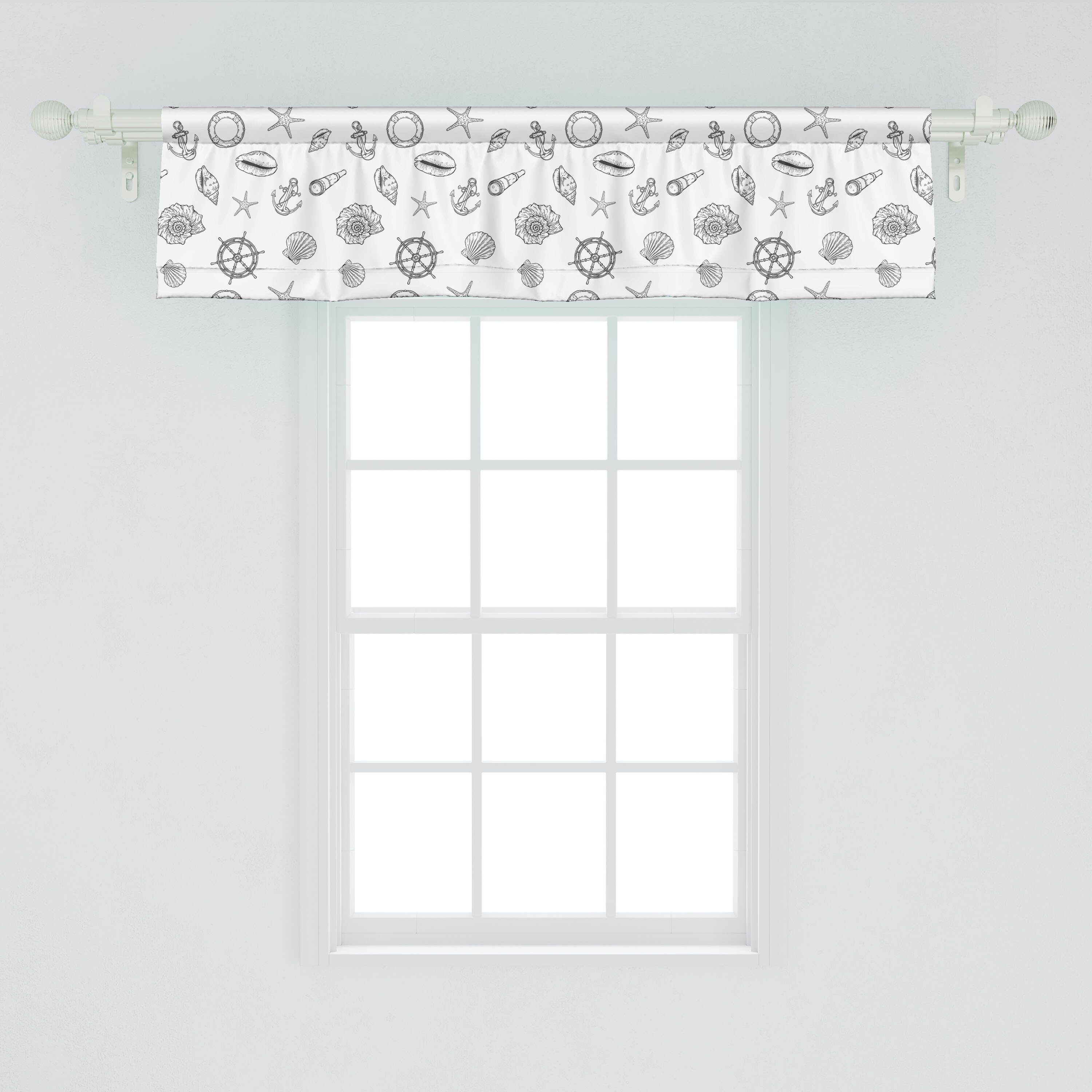 Scheibengardine Vorhang Volant für Stangentasche, Shells Dekor Microfaser, Muster Abakuhaus, Nautical Schlafzimmer Sea Küche mit